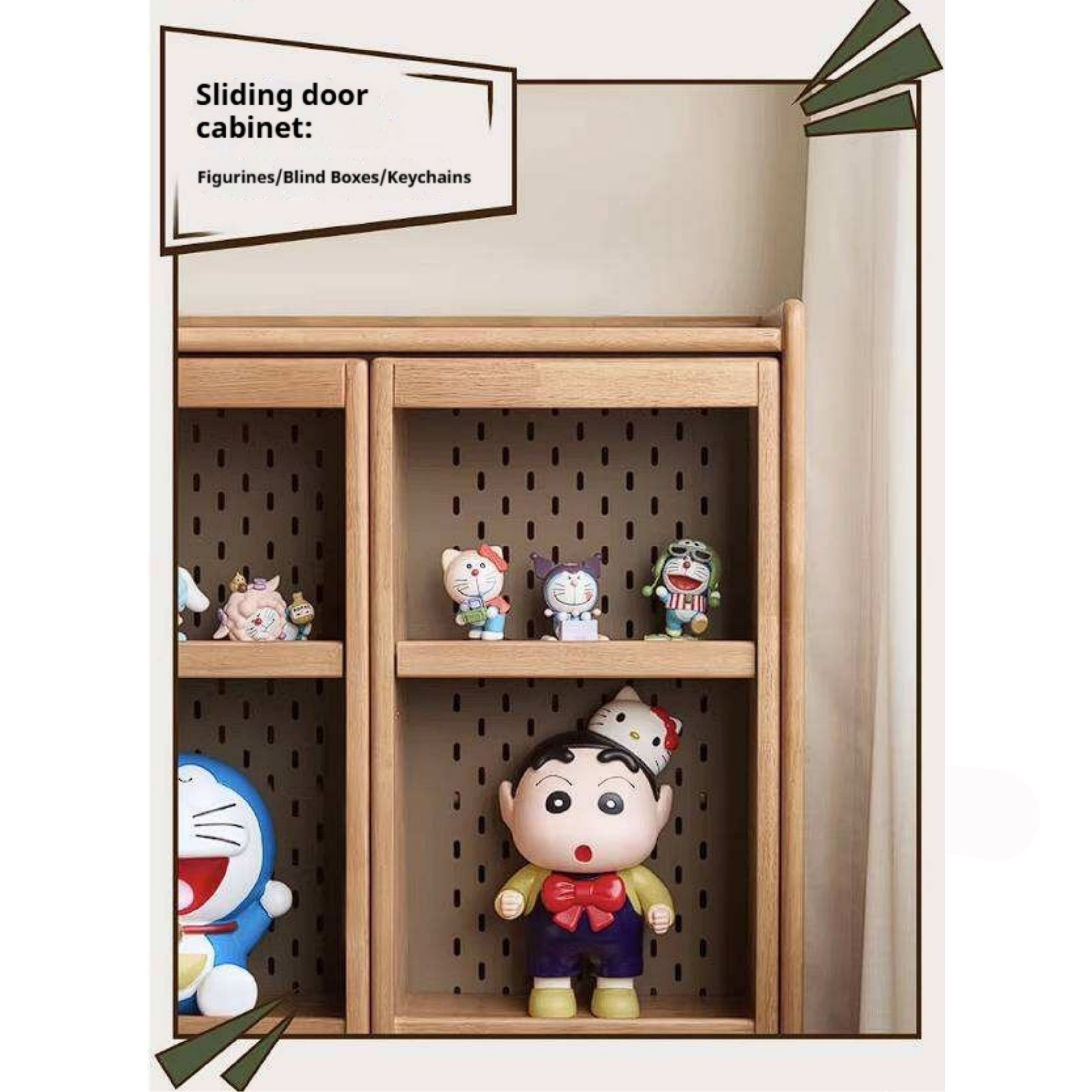 Rubberwood Solid Wood Bookshelf Floor-Standing Shelves and Sliding Doors