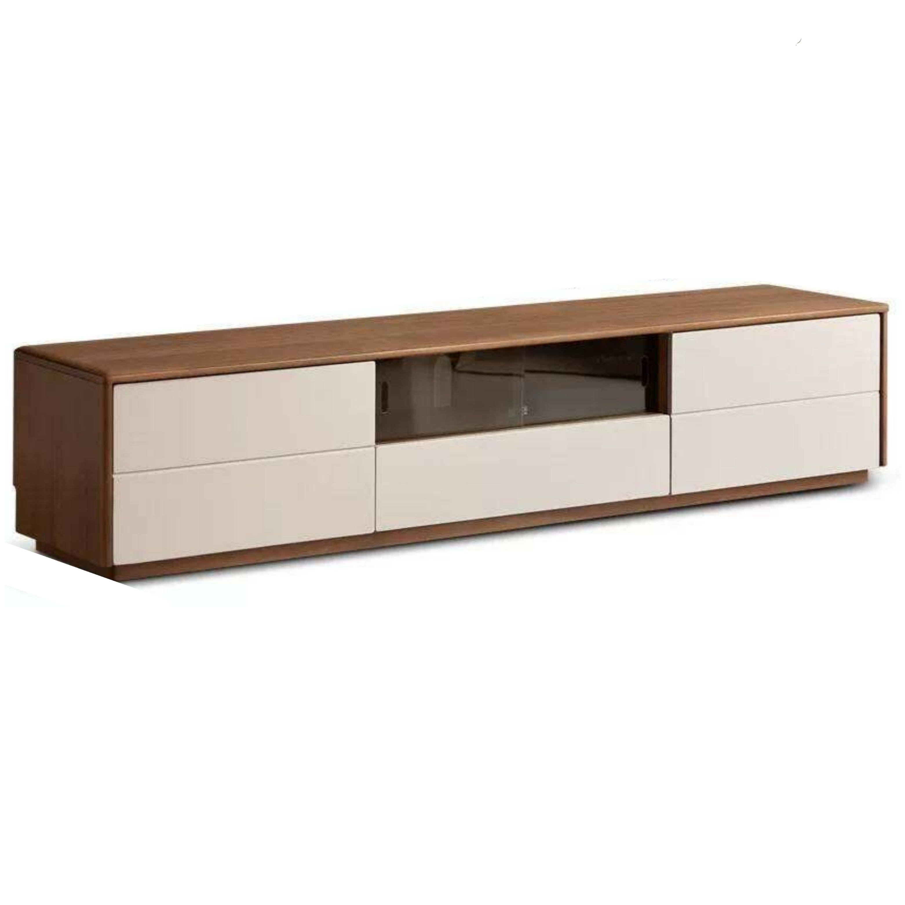 Black Walnut Solid Wood Low Profile TV Stand, Italian Modern Color Block Media Console with Storage