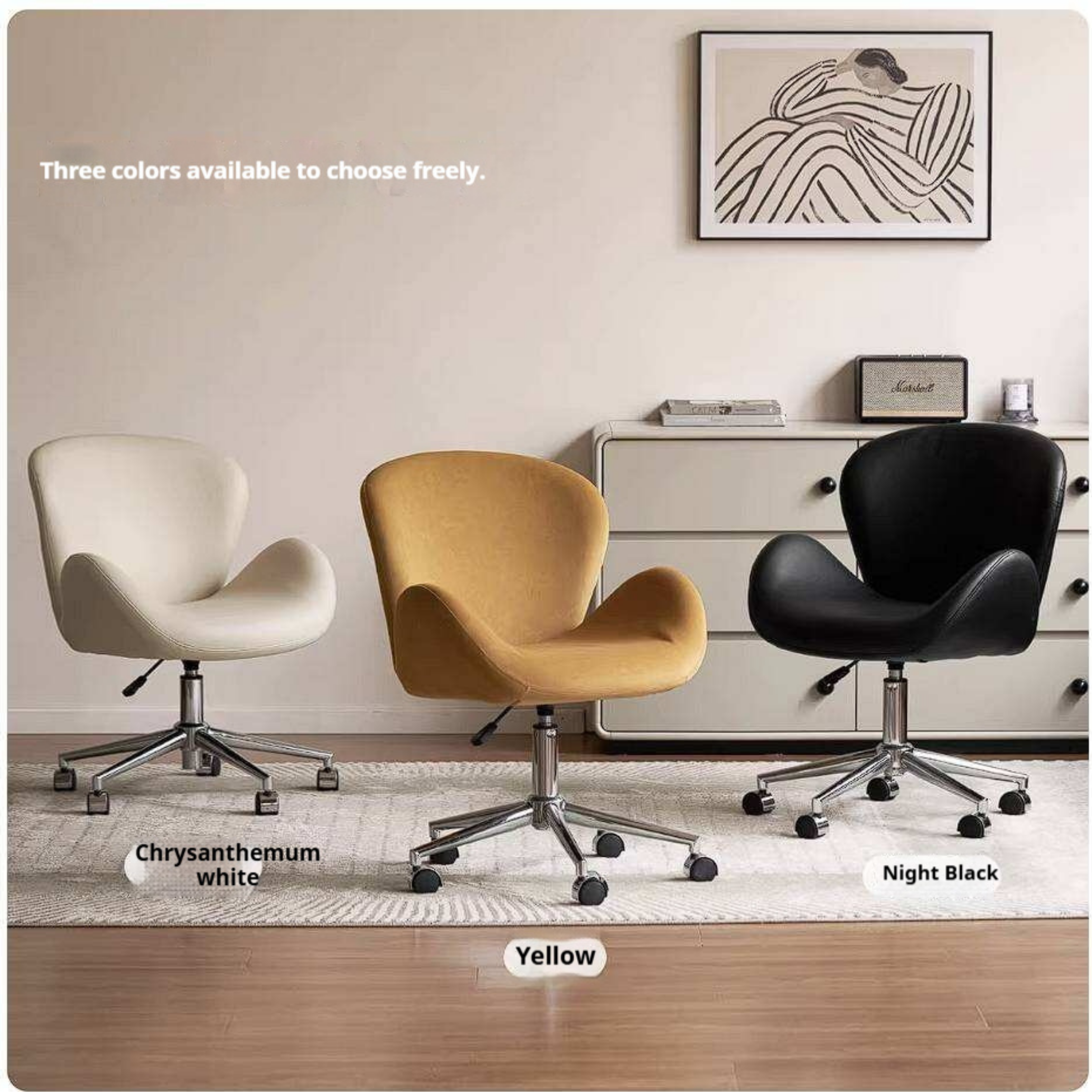 Swan-Style Swivel Office Chair with Chrome Base