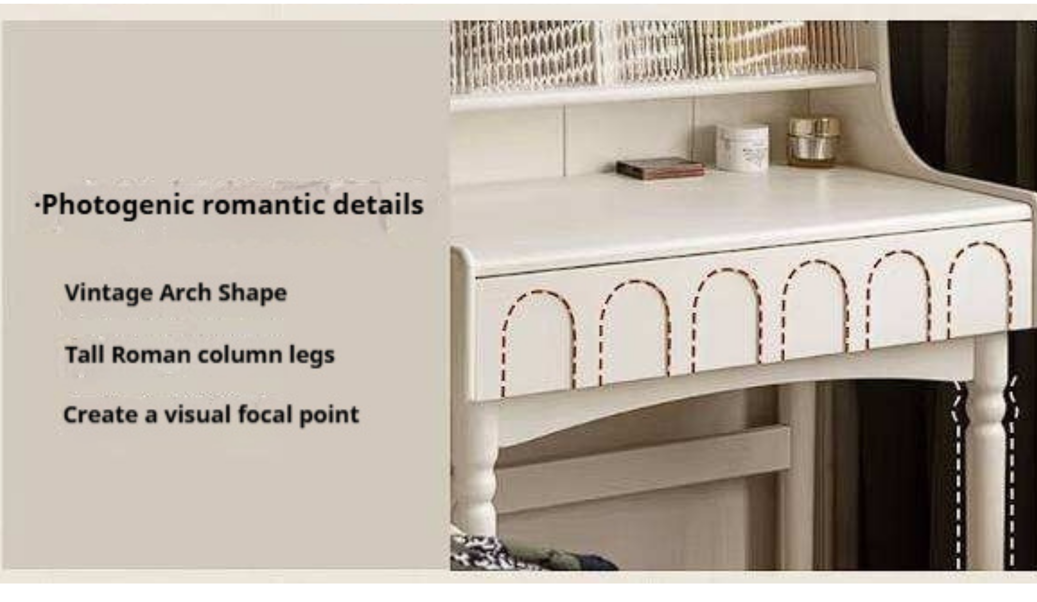 Solid RubberWood French Retro Vanity Desk with Lighted Storage Mirror and Drawers