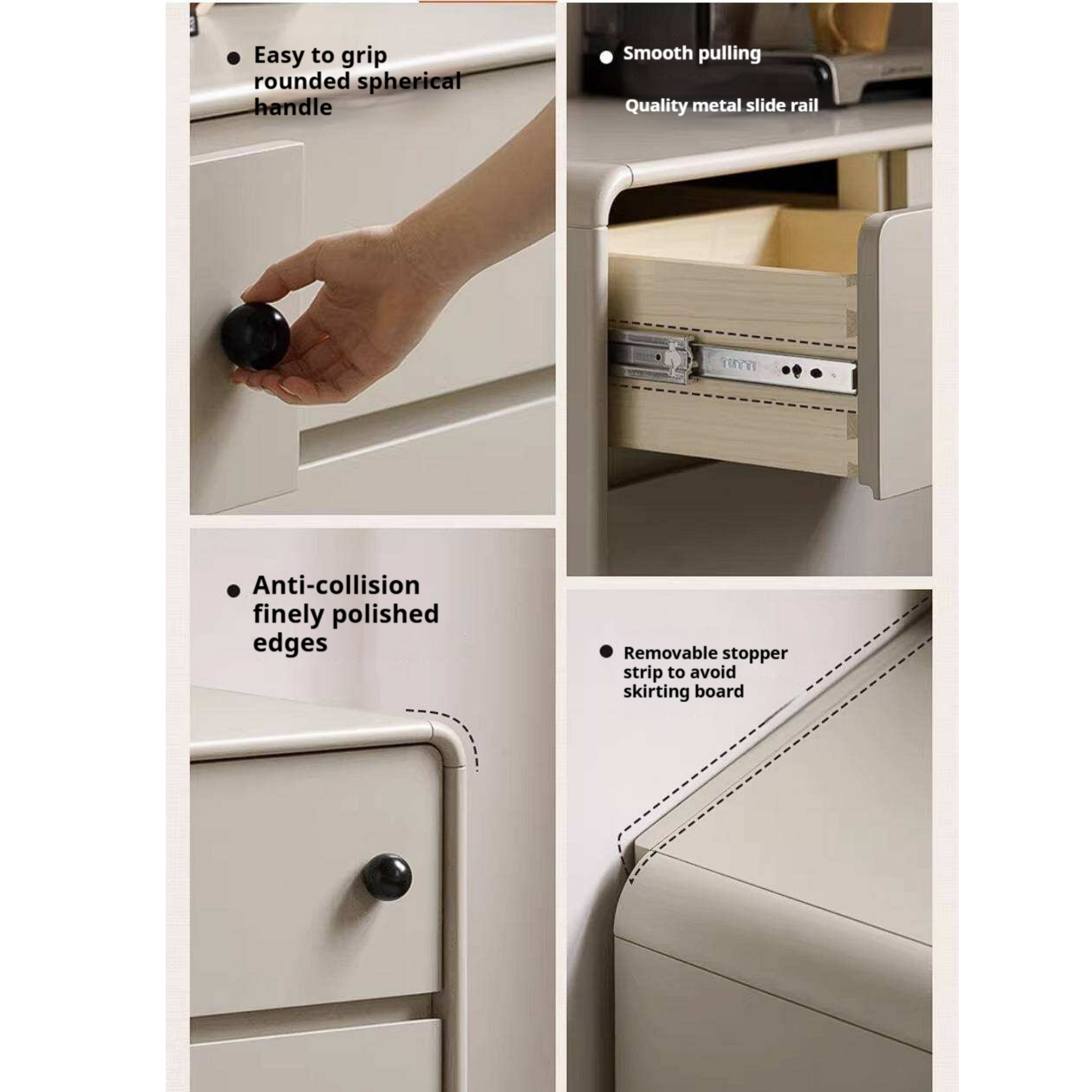 Rubberwood Solid Contemporary Two-Tone Dresser with Rounded Edge Frame and Minimalist Modular Design
