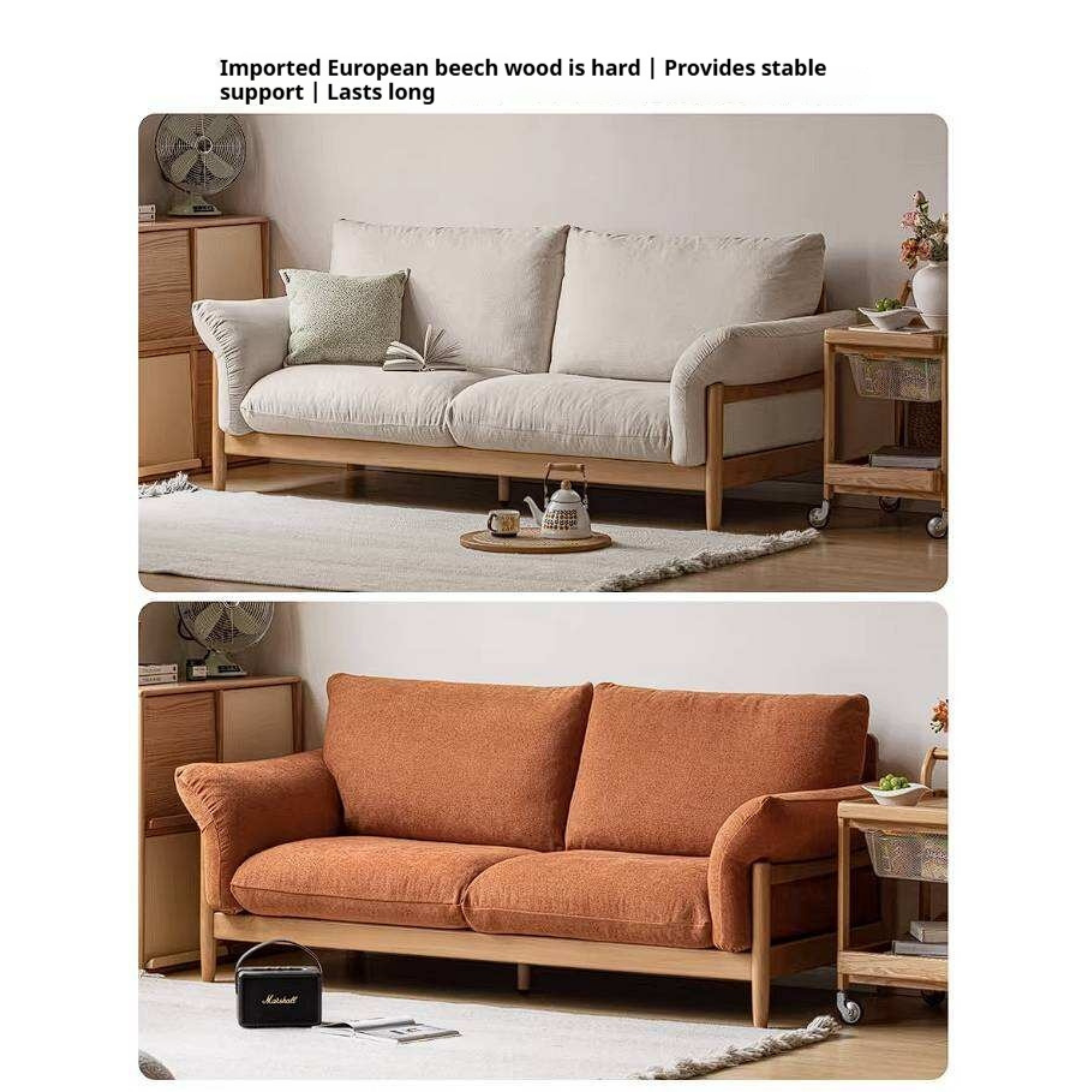 Beech Solid Wood Sofa with Modern Minimalist Design