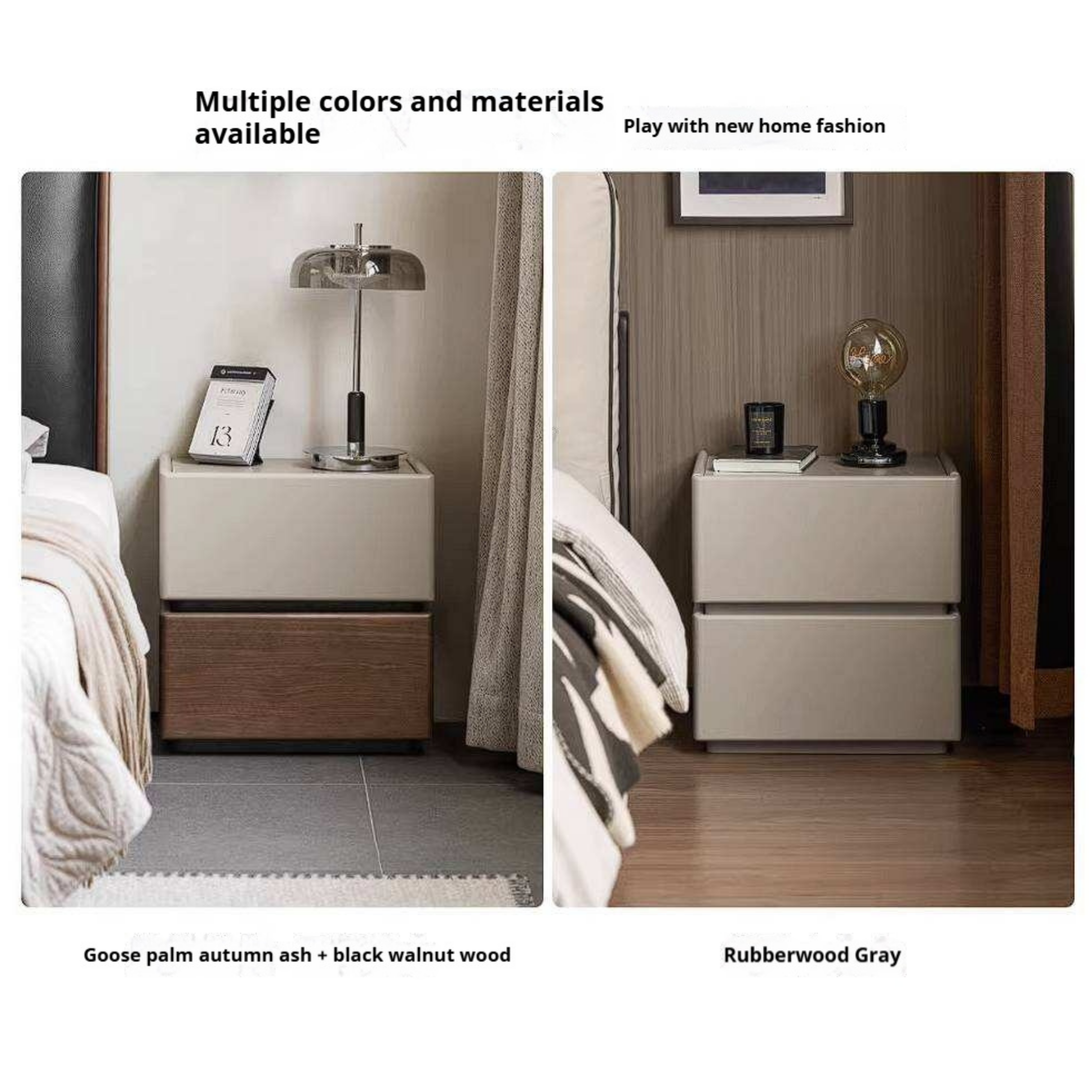 Rubberwood Solid Wood Bedside Cabinet with Modern Simple Storage