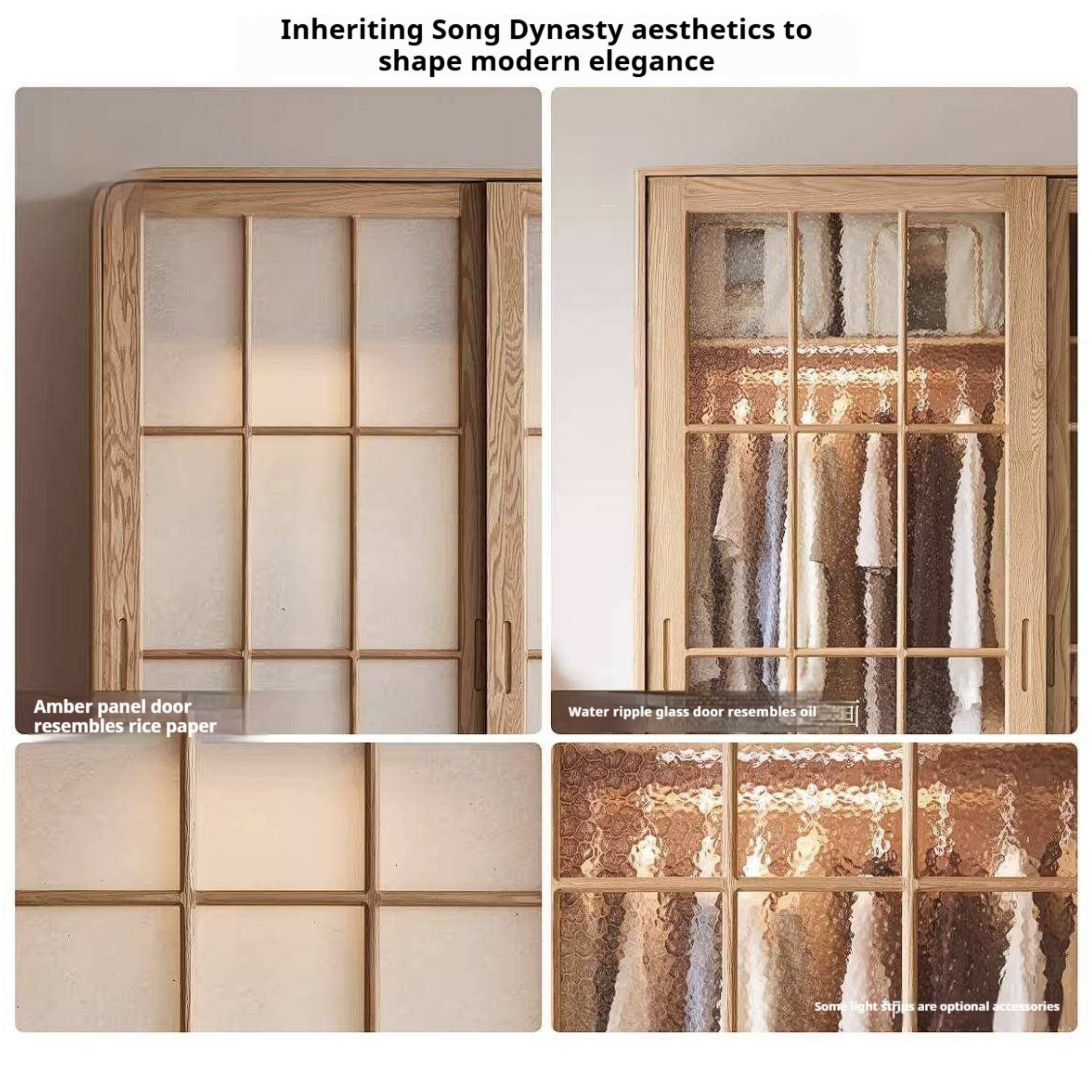 Oak Solid Wood Wardrobe Cabinet with Minimalist Songshi Storage