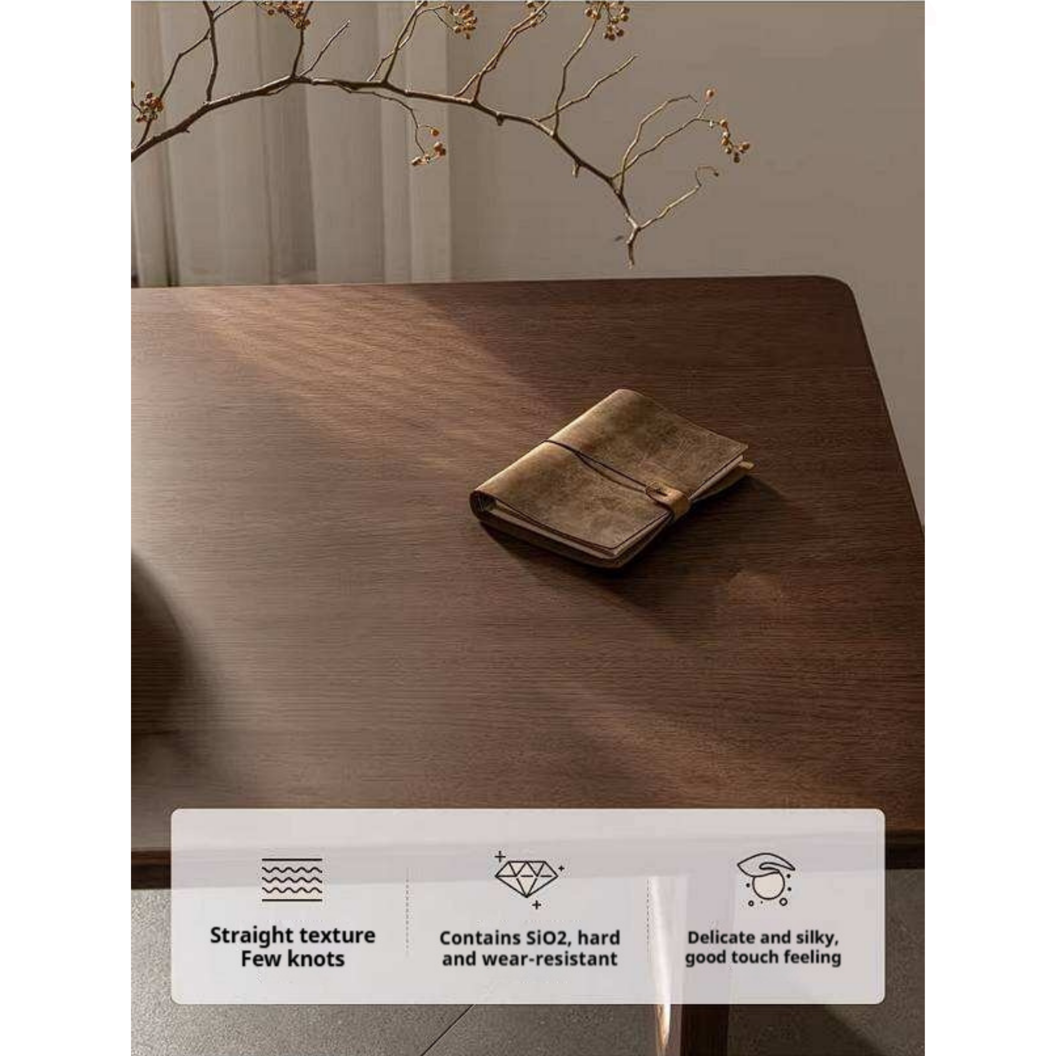 Sandalwood Solid Wood Dining Table with Thick Rectangular Top