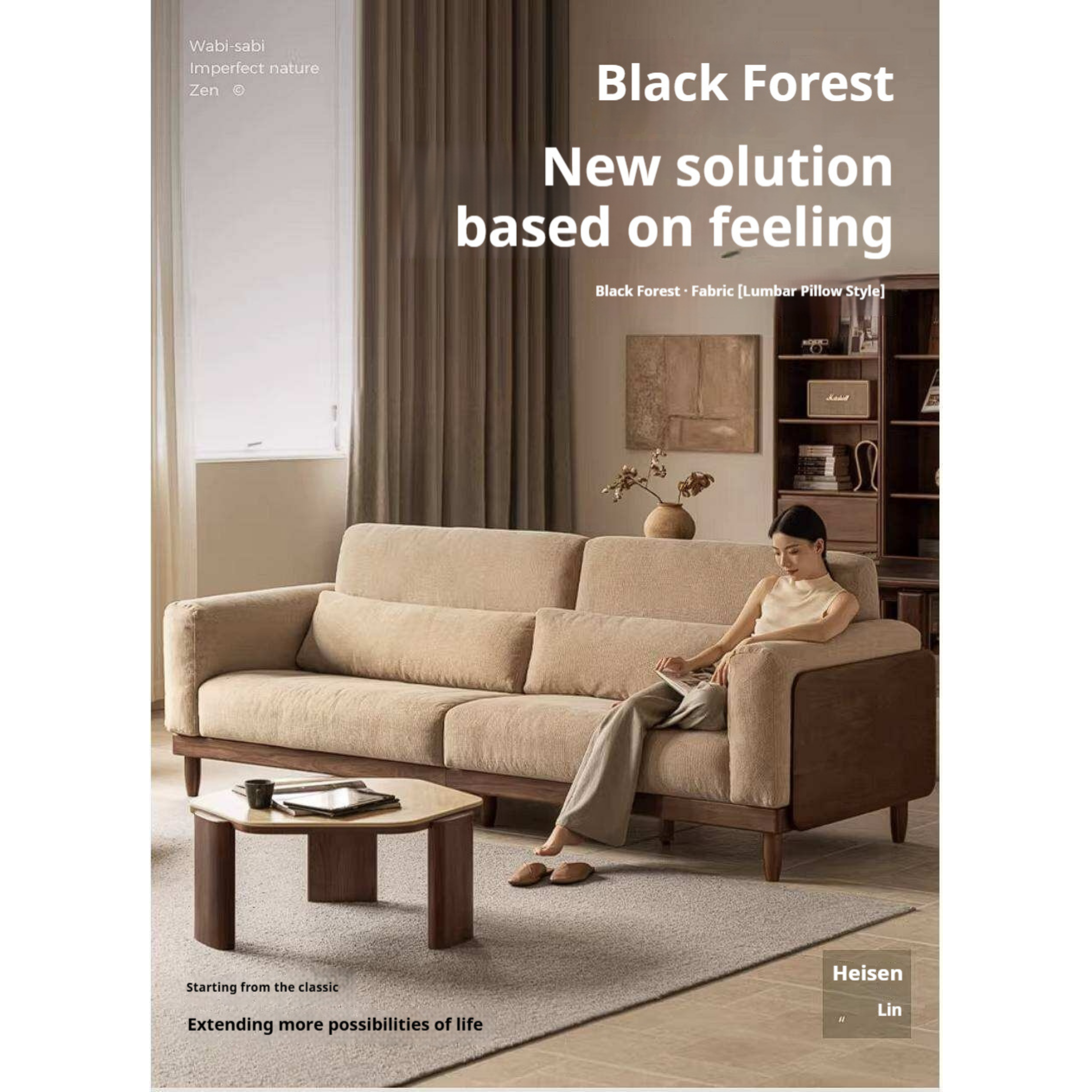 Black Walnut, Golden Sandalwood Solid Wood Sofa with Extra-Deep Seat