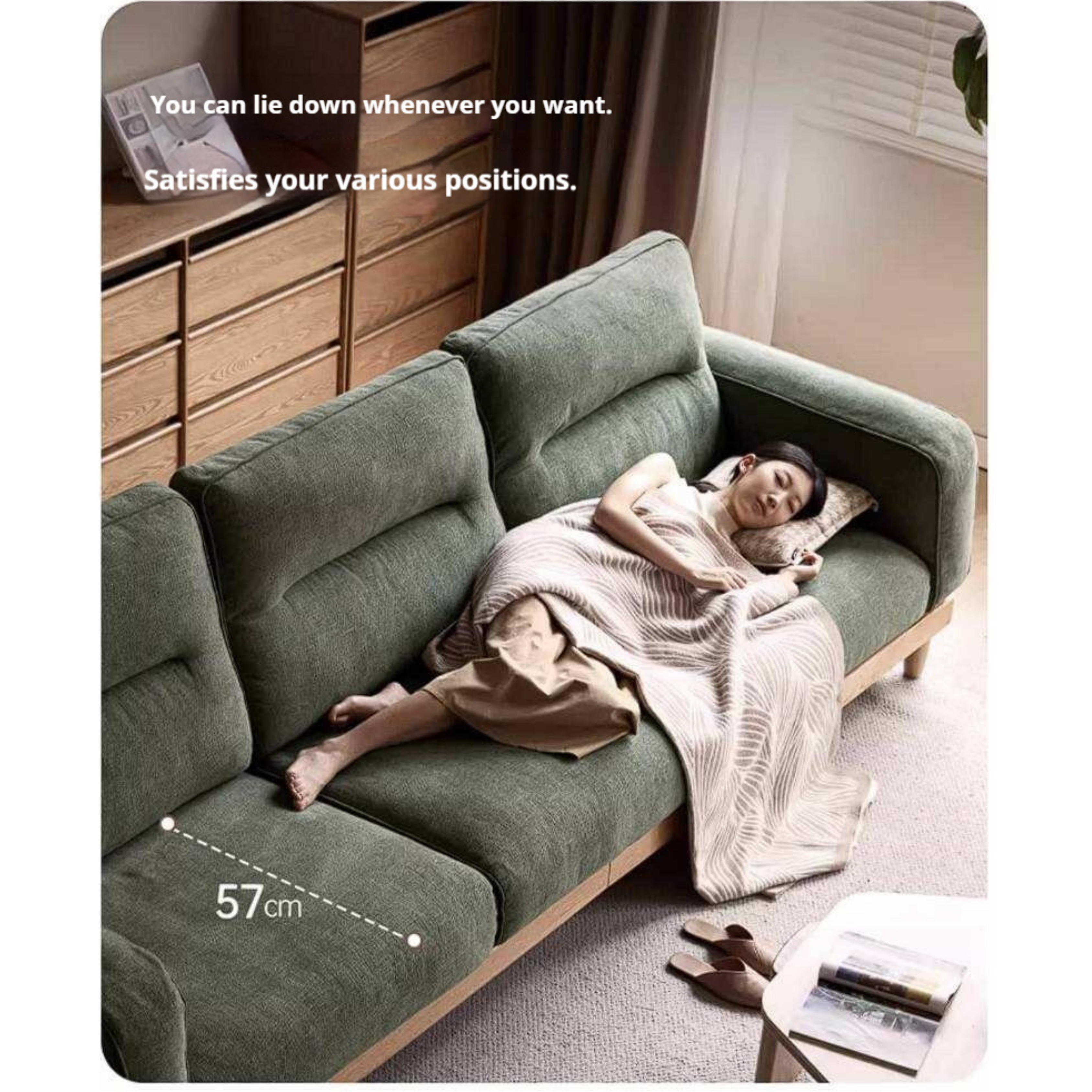 Oak, Ash Solid Wood Sofa with Exposed Wood Frame Arms