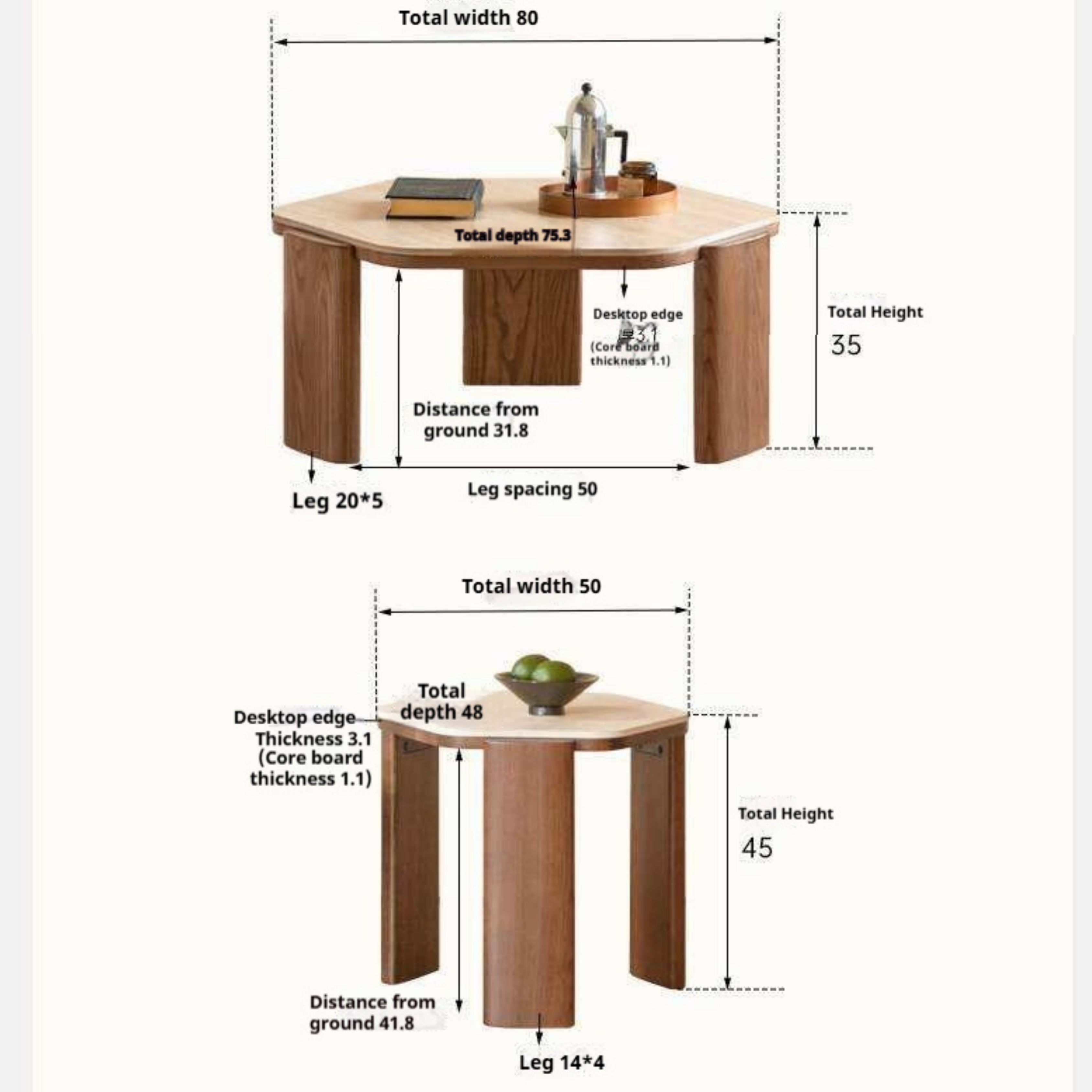Ash Solid Wood Coffee Table with Wabi-Sabi Slab Design