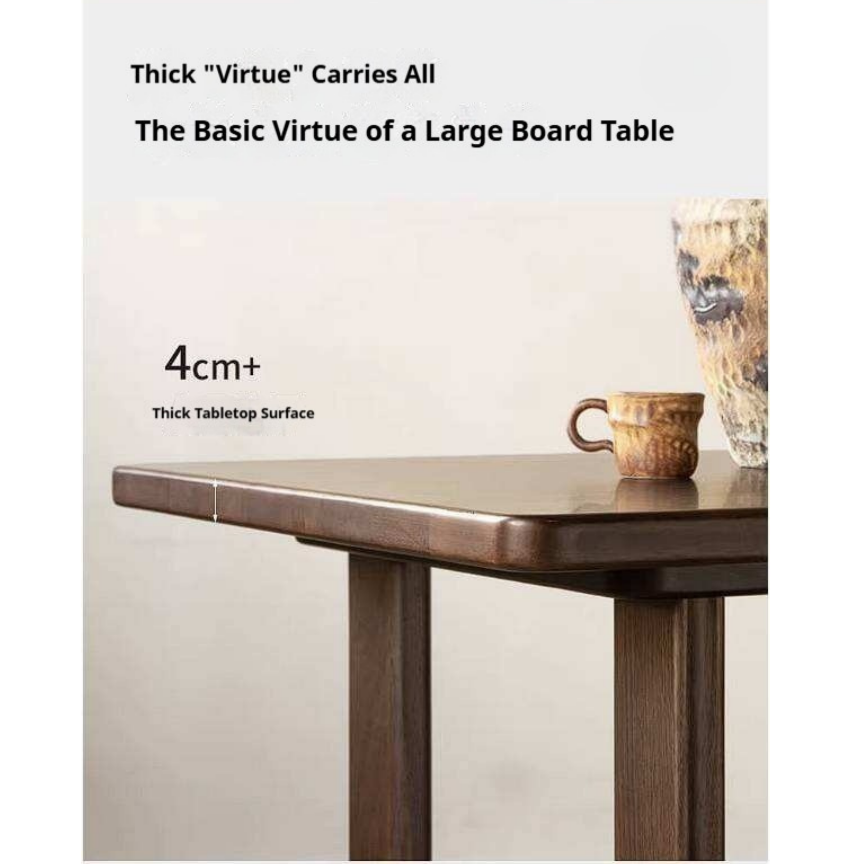 Sandalwood Solid Wood Dining Table with Thick Rectangular Top