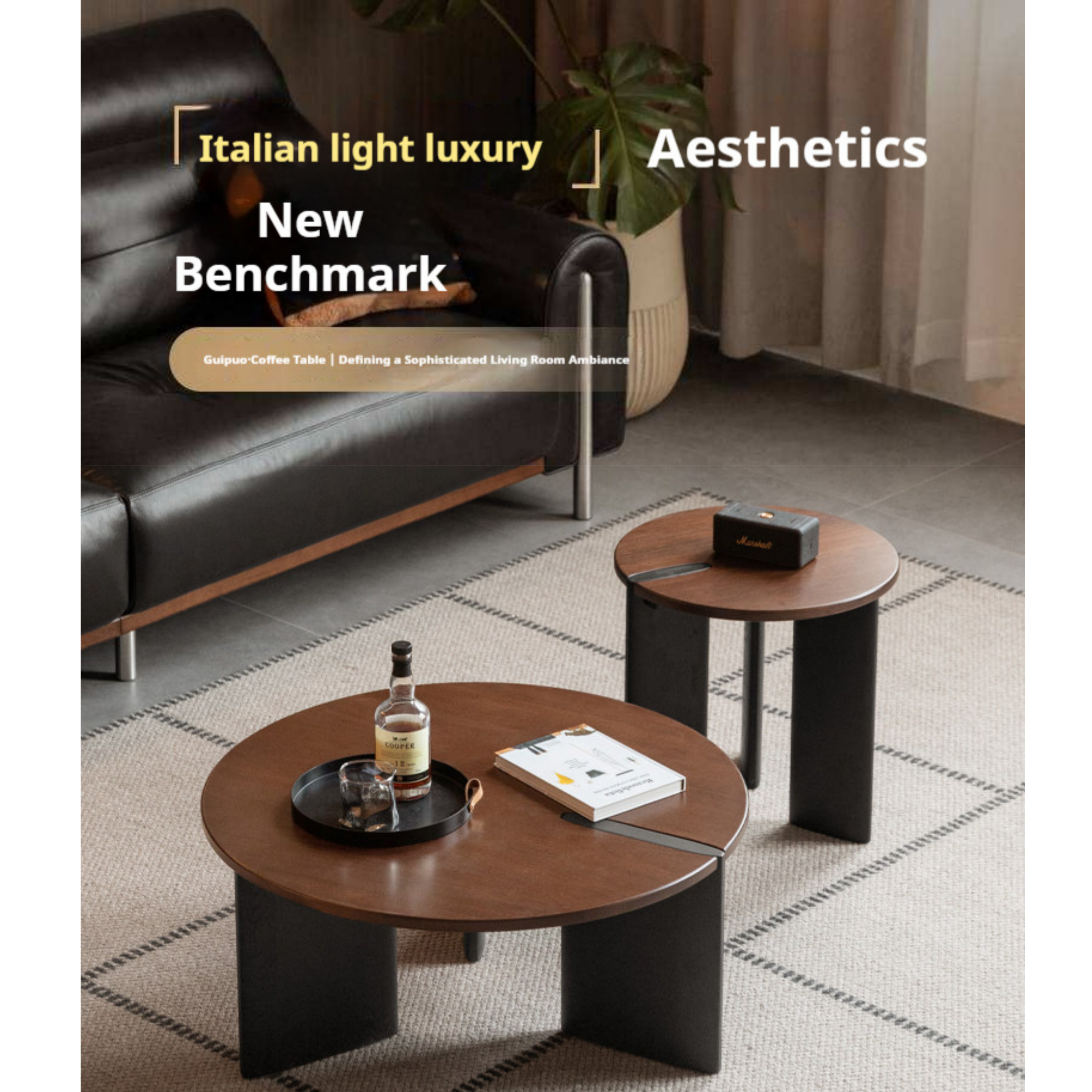 Sandalwood, Golden Pear Solid Wood Round Coffee Table with Italian Modern Design