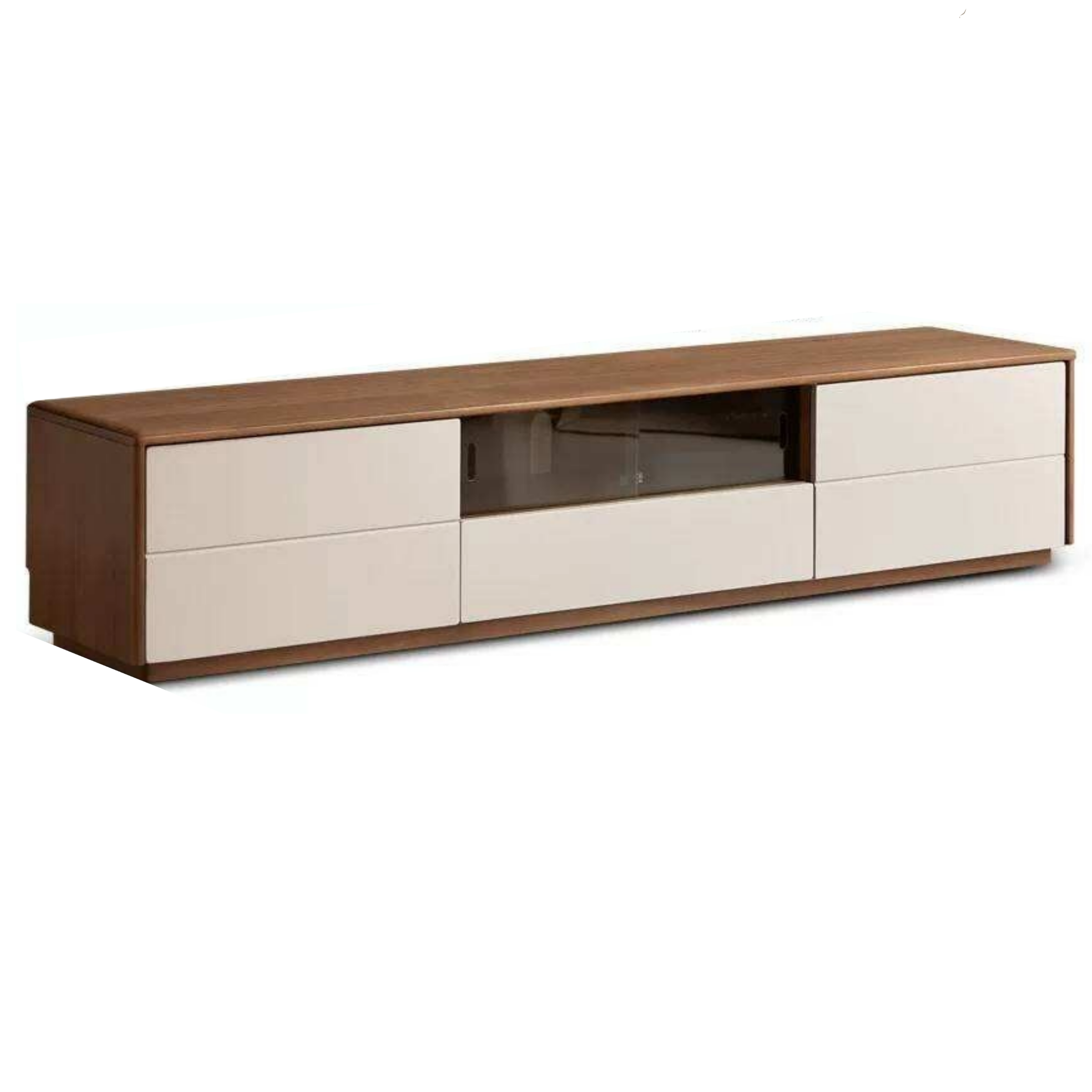 Black Walnut Solid Wood Low Profile TV Stand, Italian Modern Color Block Media Console with Storage