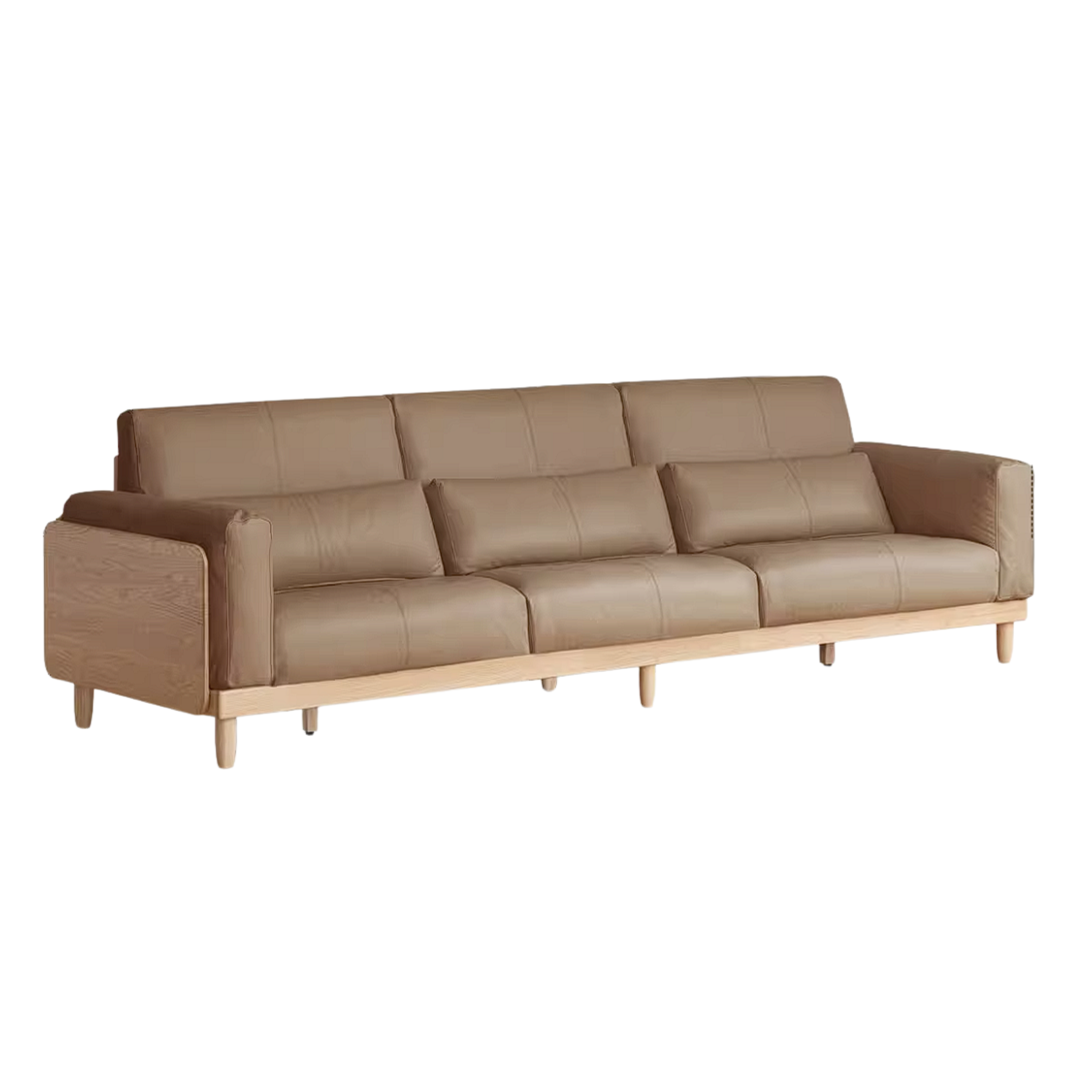 Oak Solid Wood Sofa with Rounded Arms, Low-Profile Design