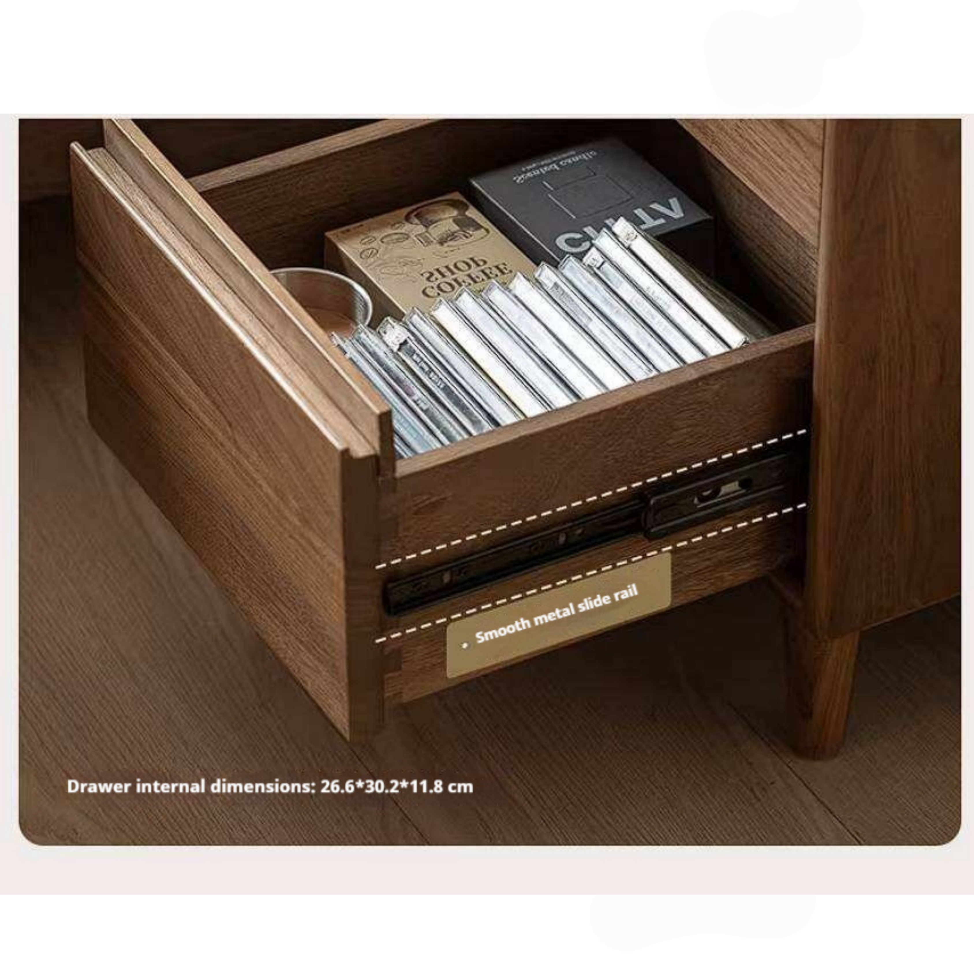 Black Walnut Solid Wood Nightstand with Drawer and Open Shelf