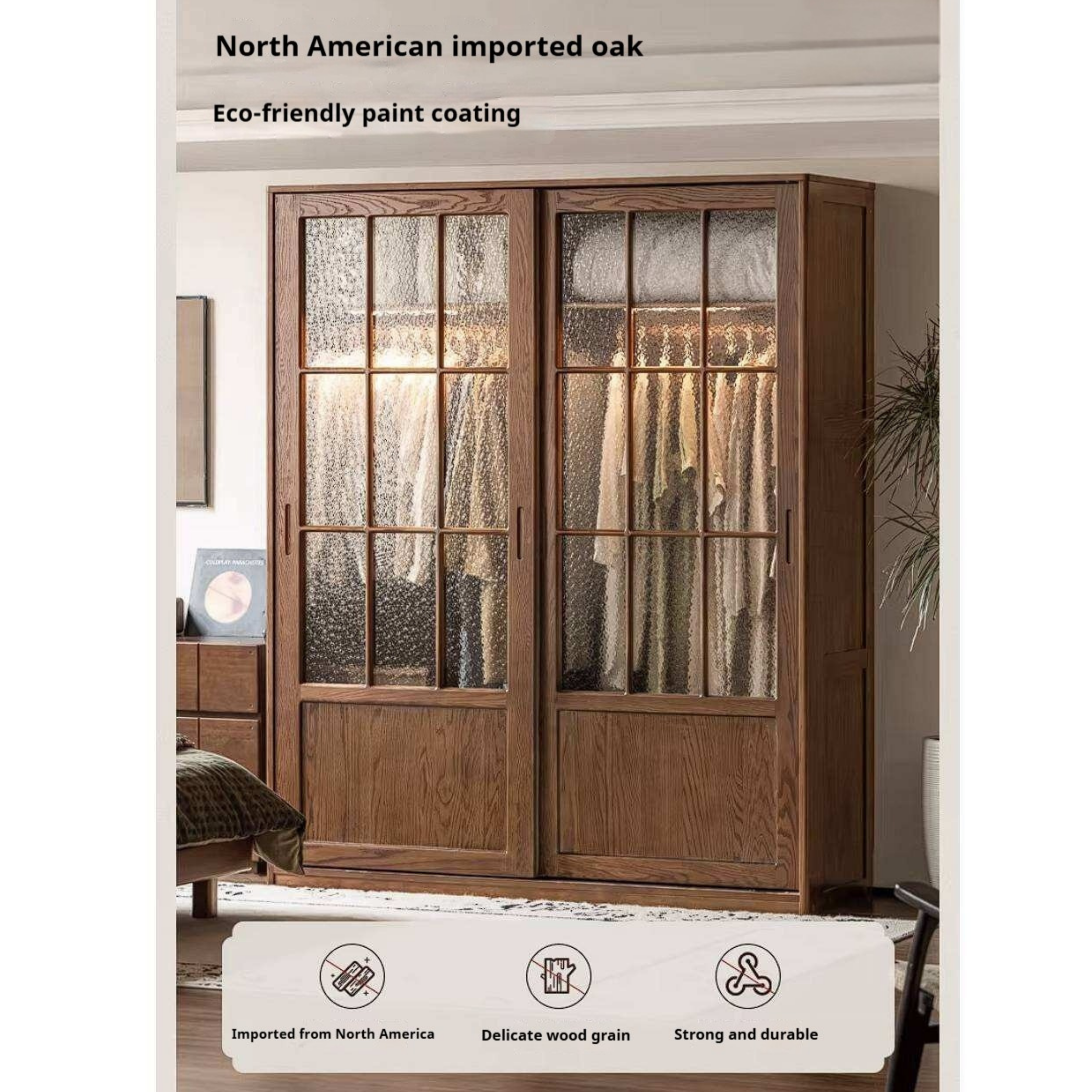 Oak Solid Wood Wardrobe with Songshi Aesthetic Storage Design