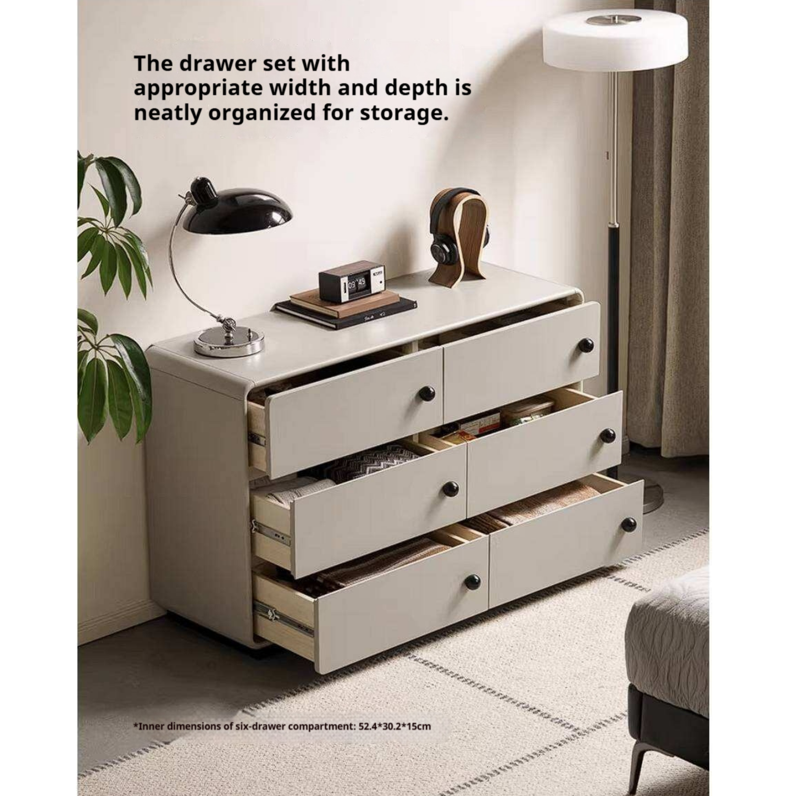 Rubberwood Solid Contemporary Two-Tone Dresser with Rounded Edge Frame and Minimalist Modular Design