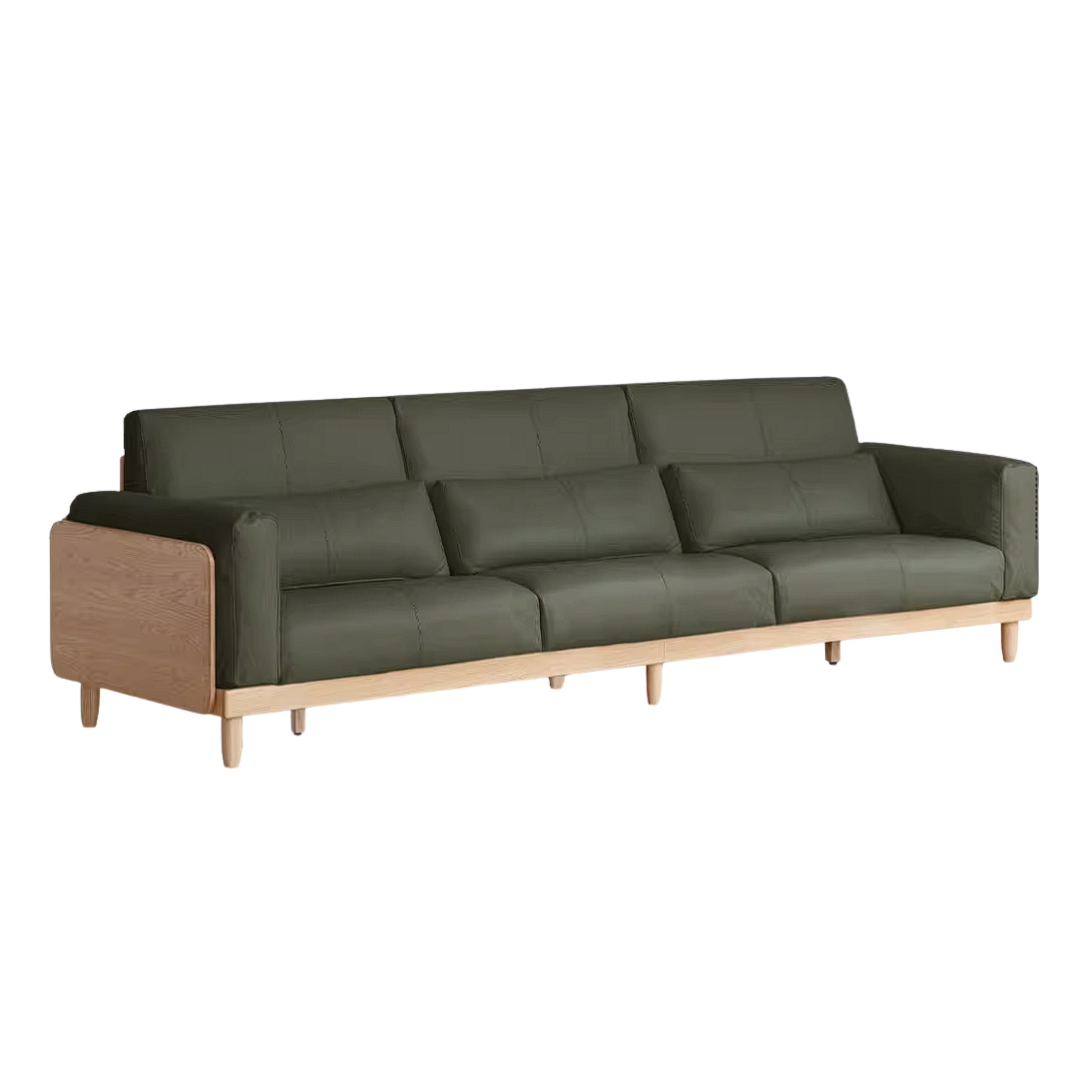 Oak Solid Wood Sofa with Rounded Arms, Low-Profile Design