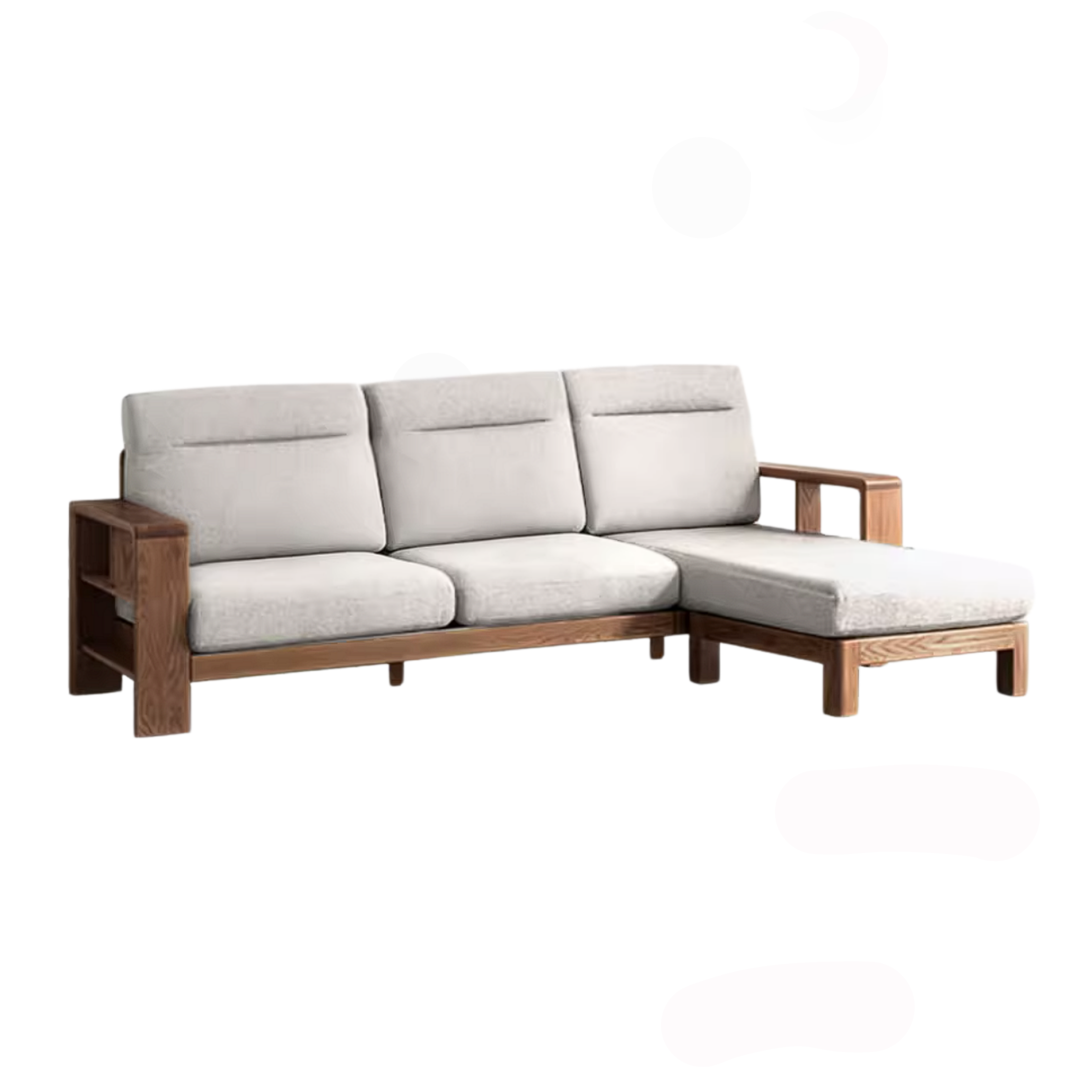 Oak Solid Wood Corner Sofa with Modern Fabric Upholstery