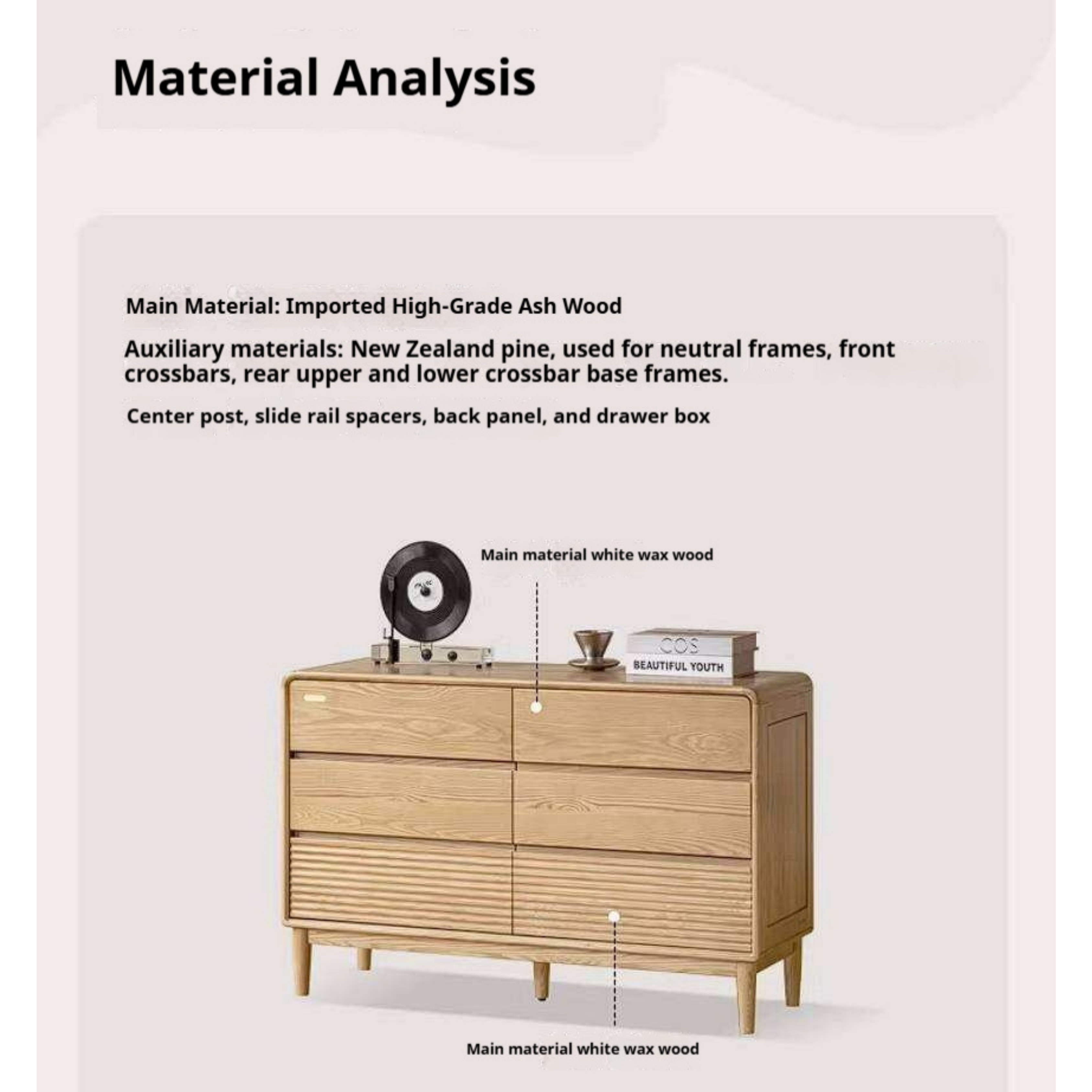 Ash Solid Wood Chest of Drawers with Modern Minimalist Design