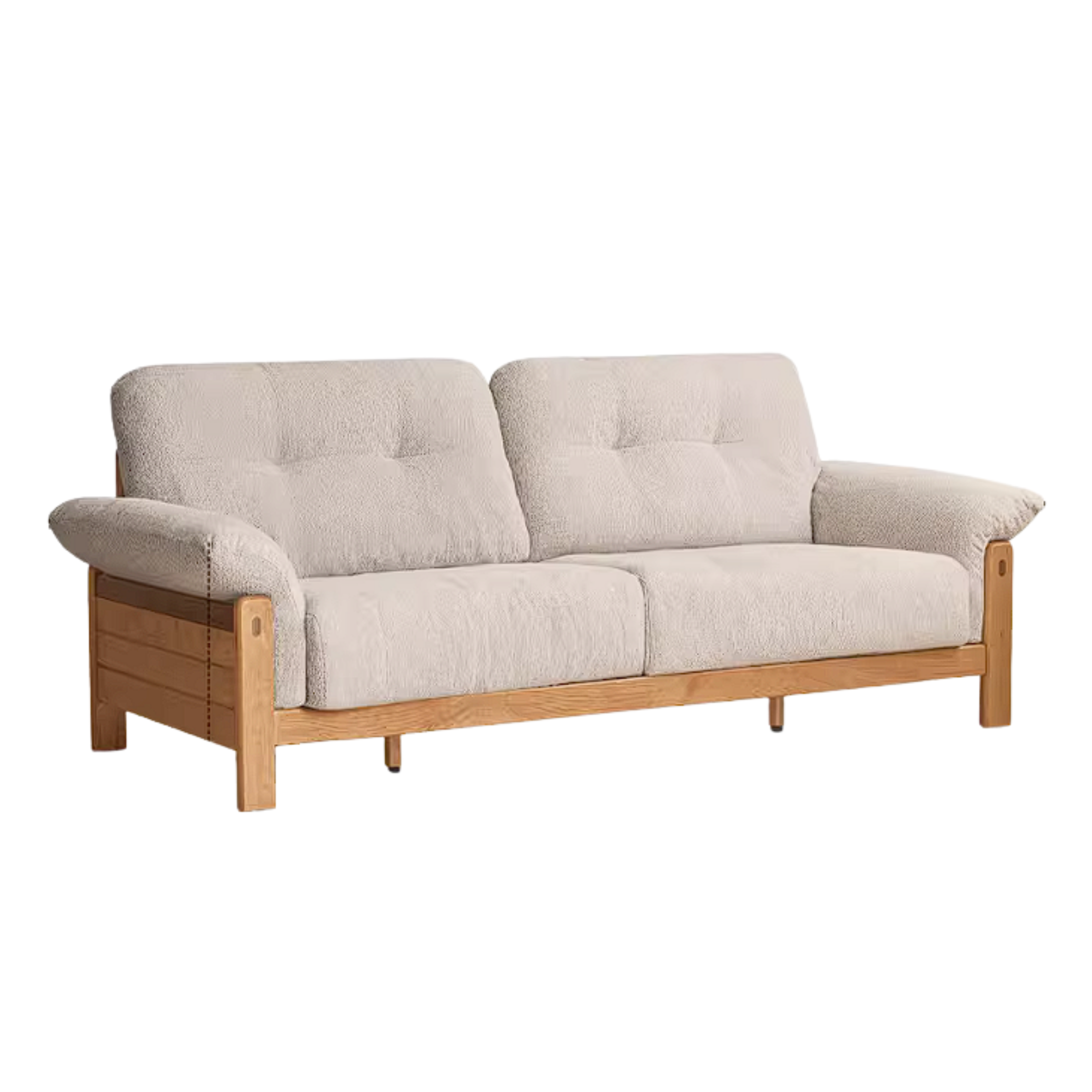 Cherry Solid Wood Vintage Frame Chenille Sofa with Exposed Slatted Arms