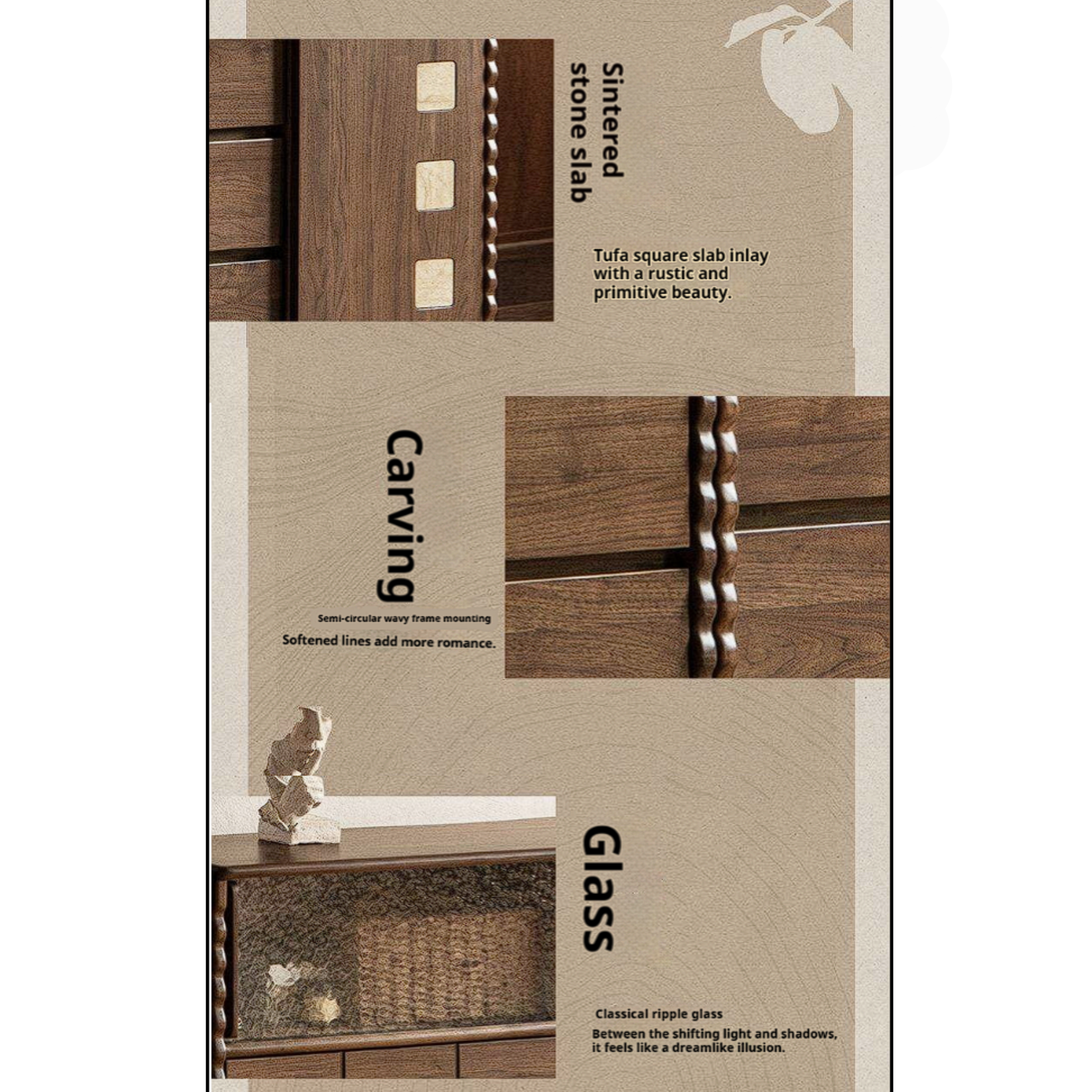 Black Walnut Solid Wood Tall TV Cabinet Modular Sideboard, Mid Century Gallery Style Storage Cabinet with Fluted Details