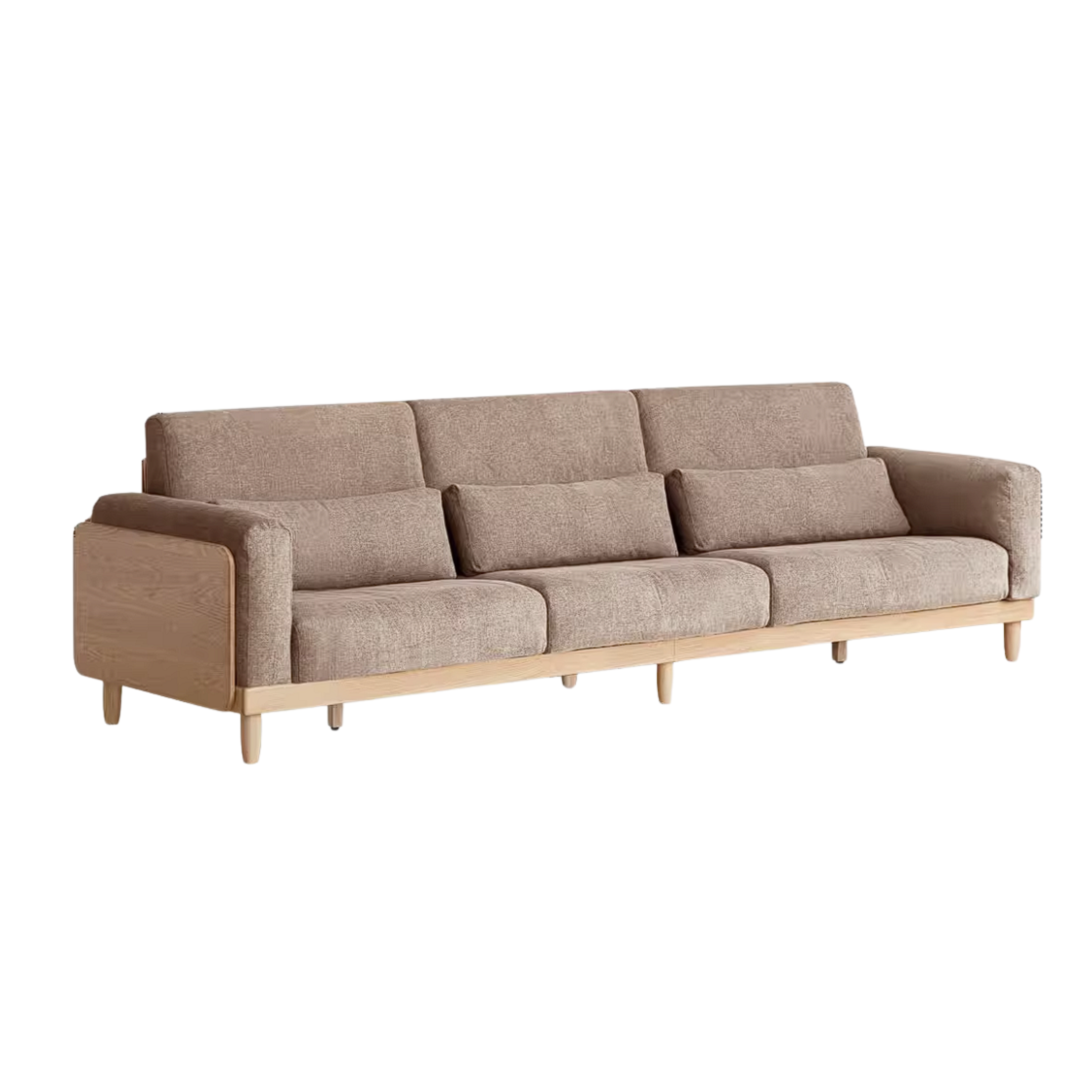 Oak Solid Wood Sofa with Rounded Arms, Low-Profile Design