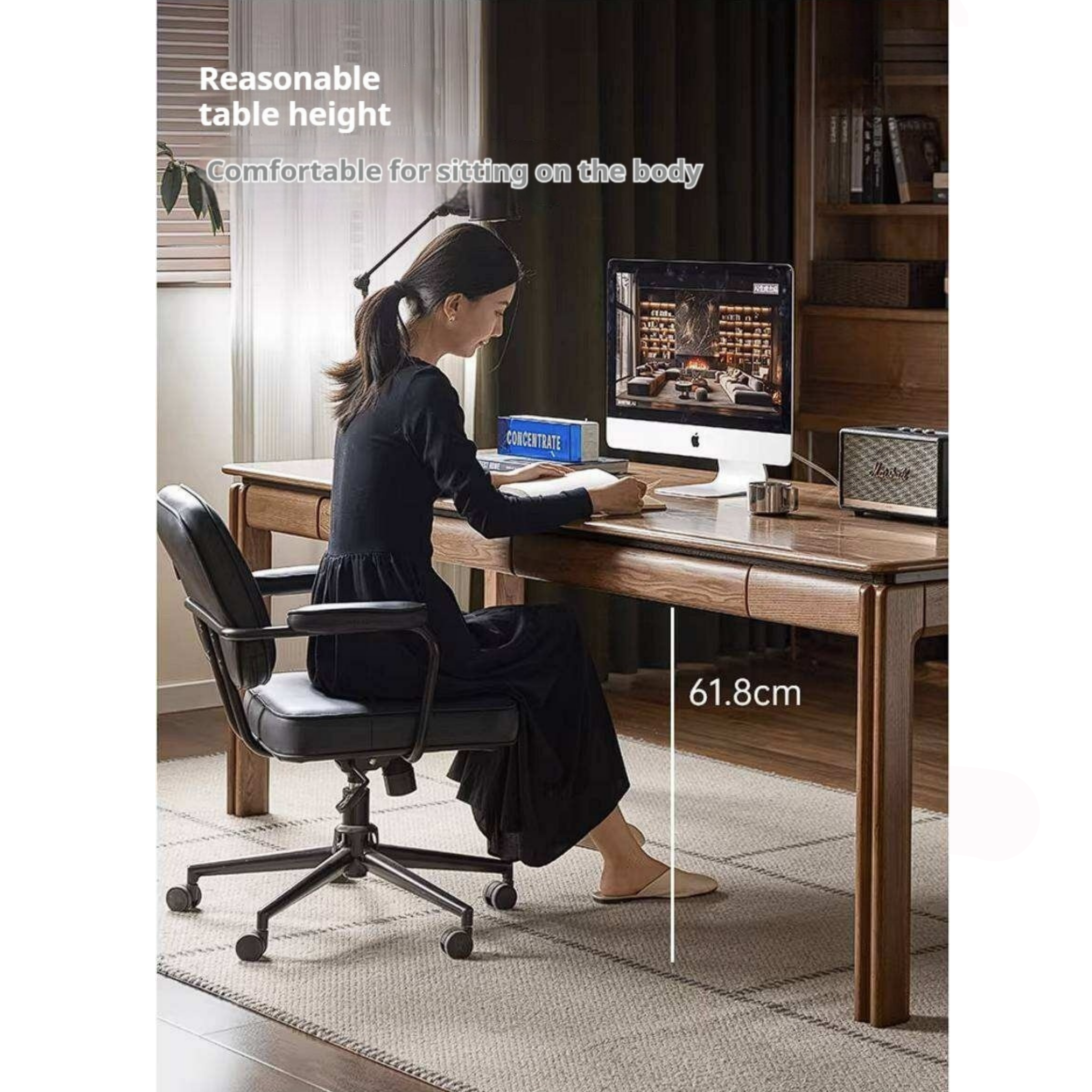 Ash Solid Wood Desk with with drawer Minimalist Design