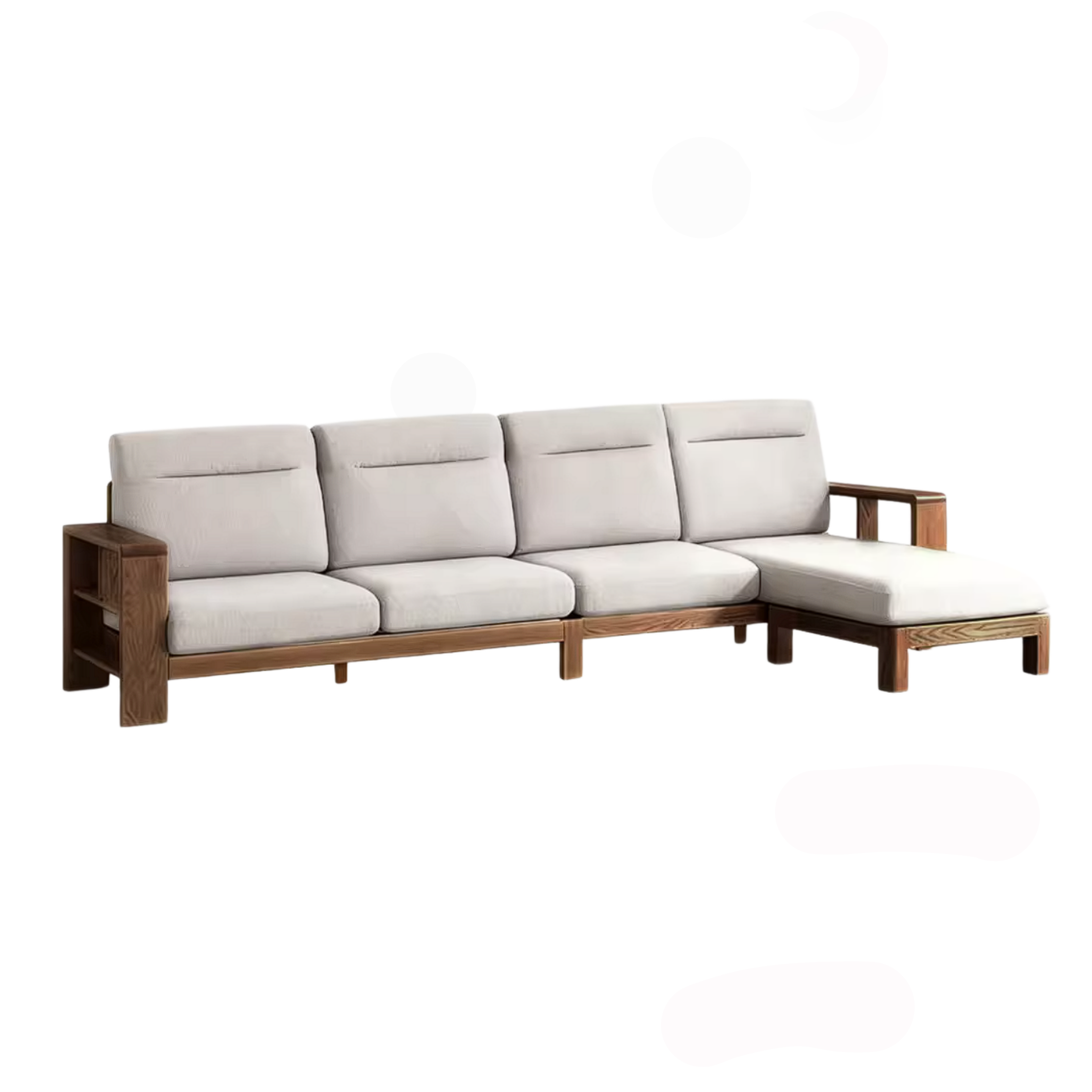 Oak Solid Wood Corner Sofa with Modern Fabric Upholstery