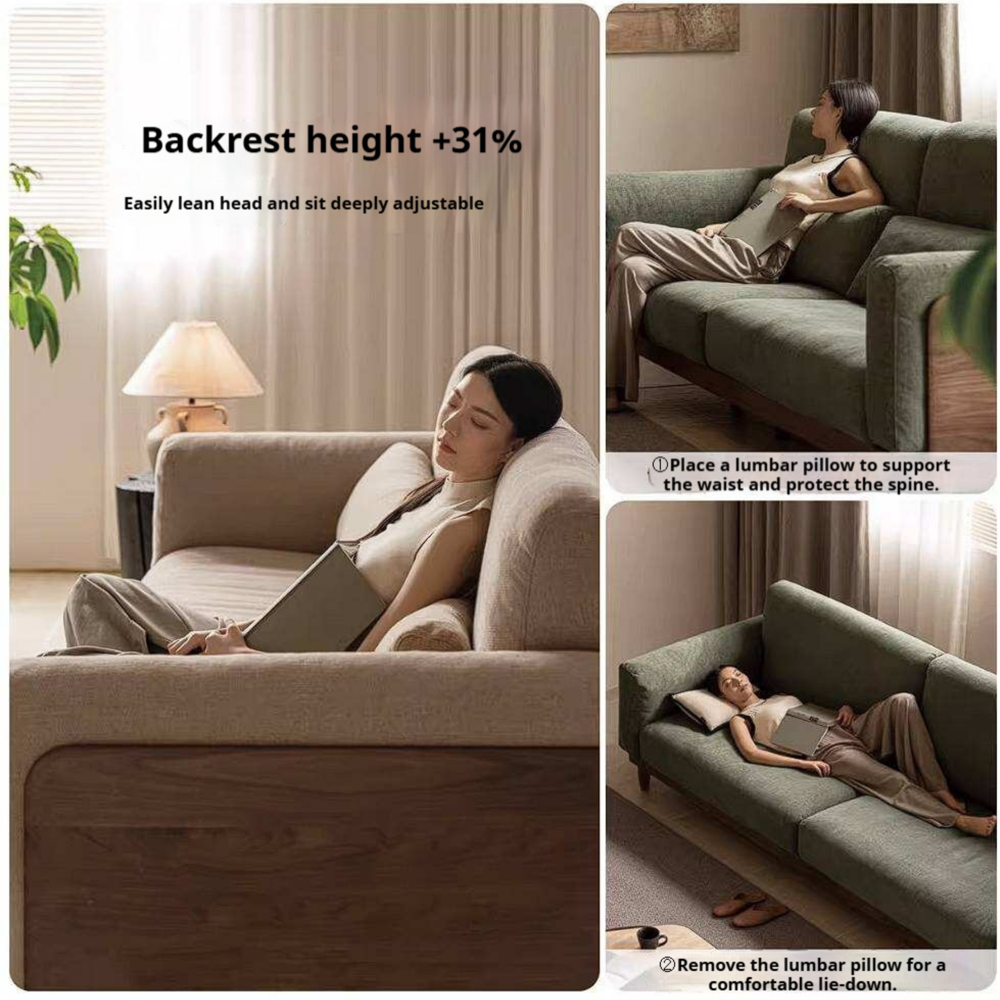 Black Walnut, Golden Sandalwood Solid Wood Sofa with Extra-Deep Seat
