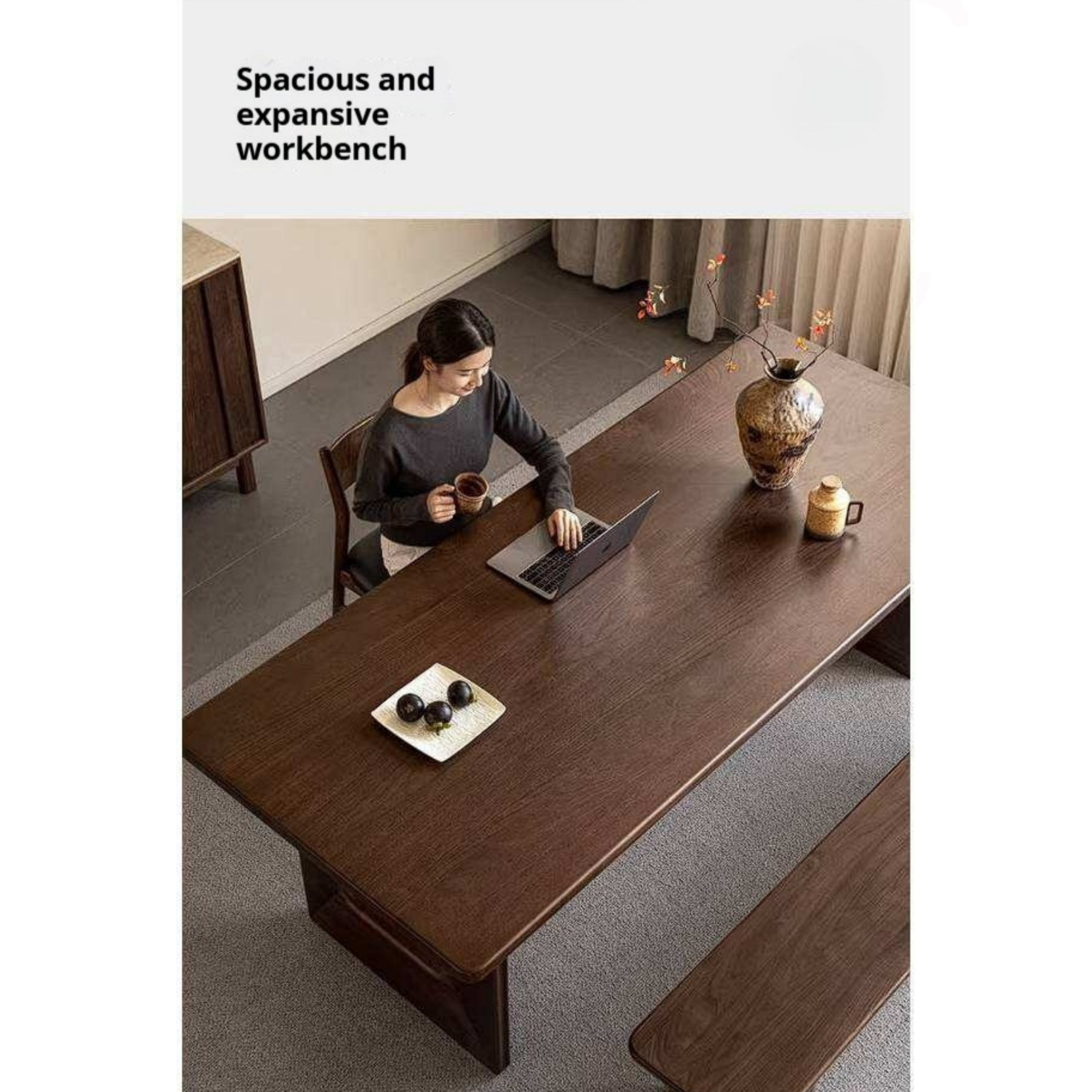Sandalwood Solid Wood Dining Table with Thick Rectangular Top