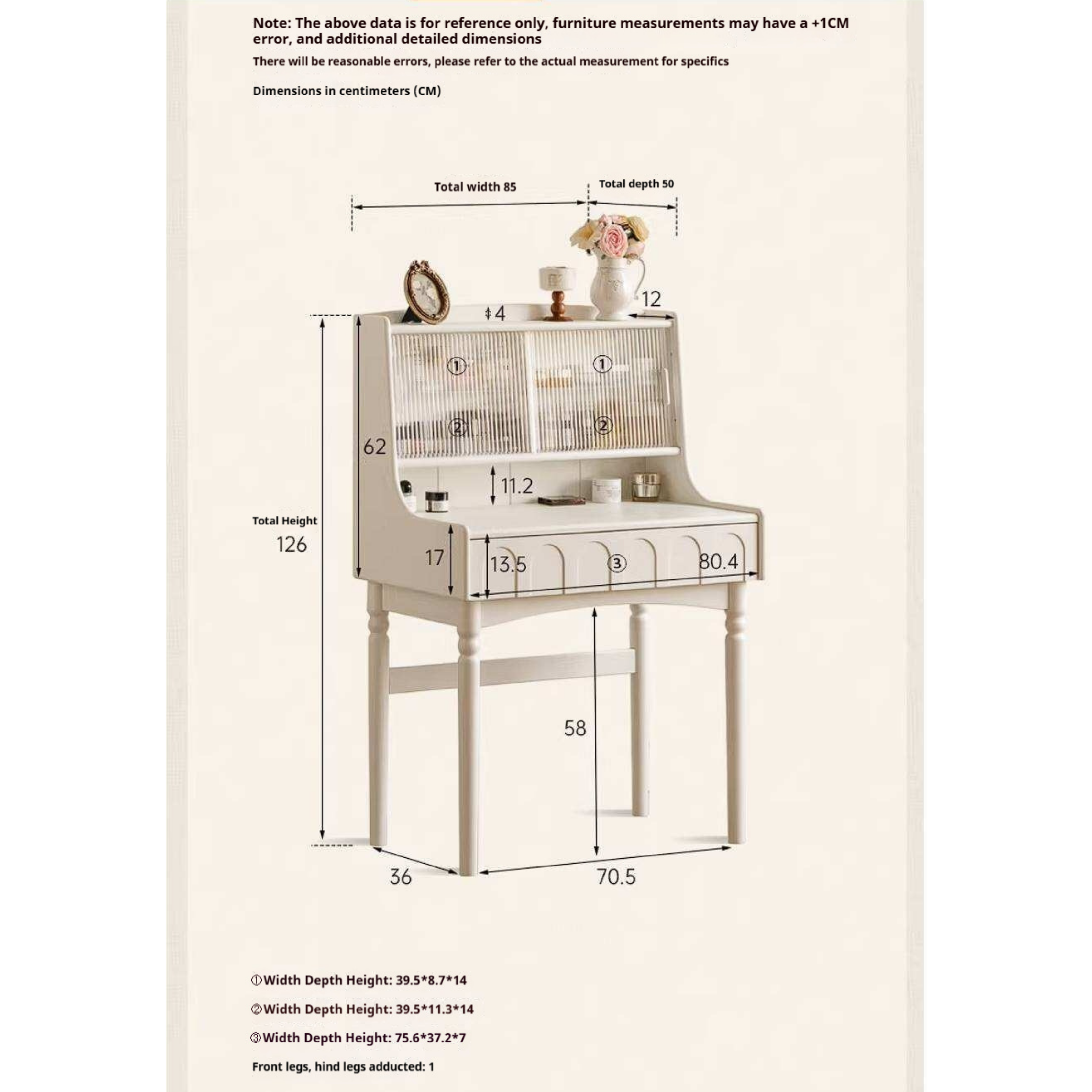 Rubberwood Solid Wood French Retro Vanity Desk with Lighted Storage Mirror and Drawers