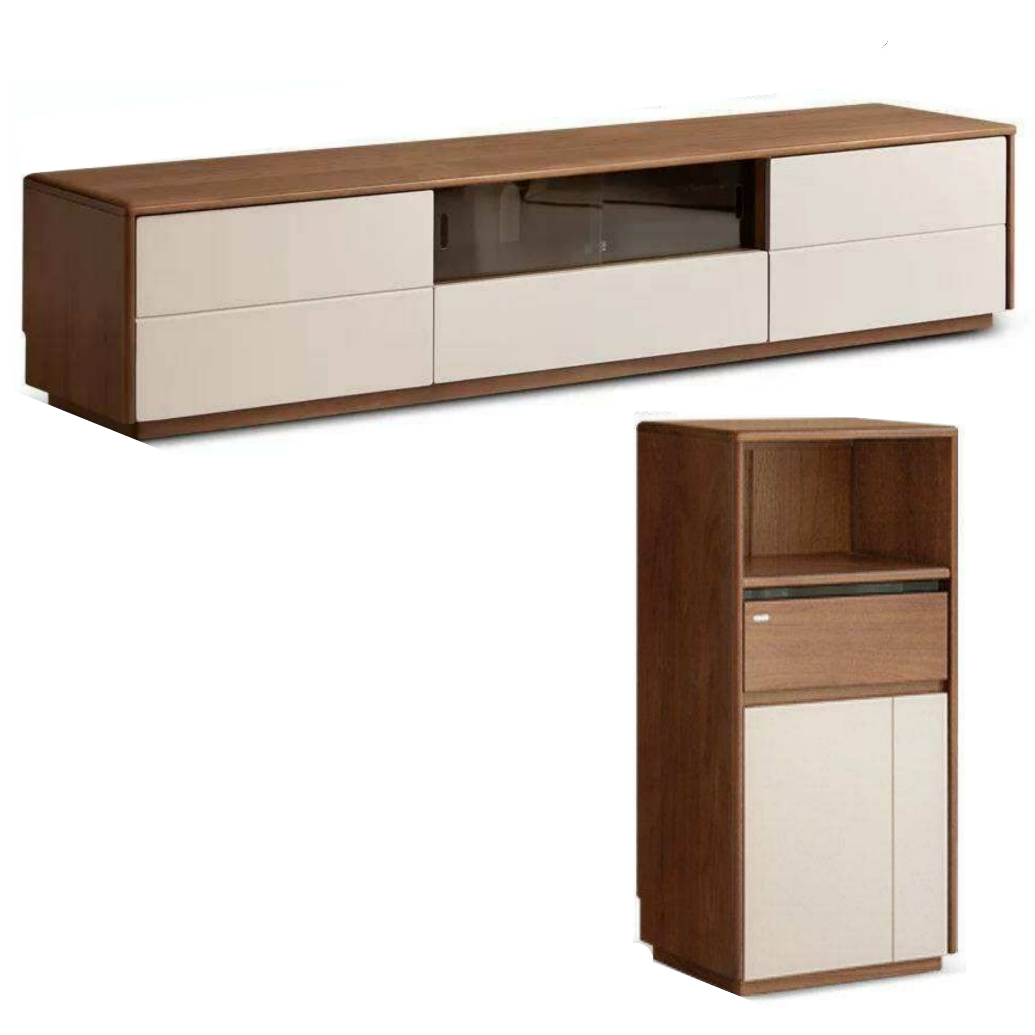 Black Walnut Solid Wood Low Profile TV Stand, Italian Modern Color Block Media Console with Storage