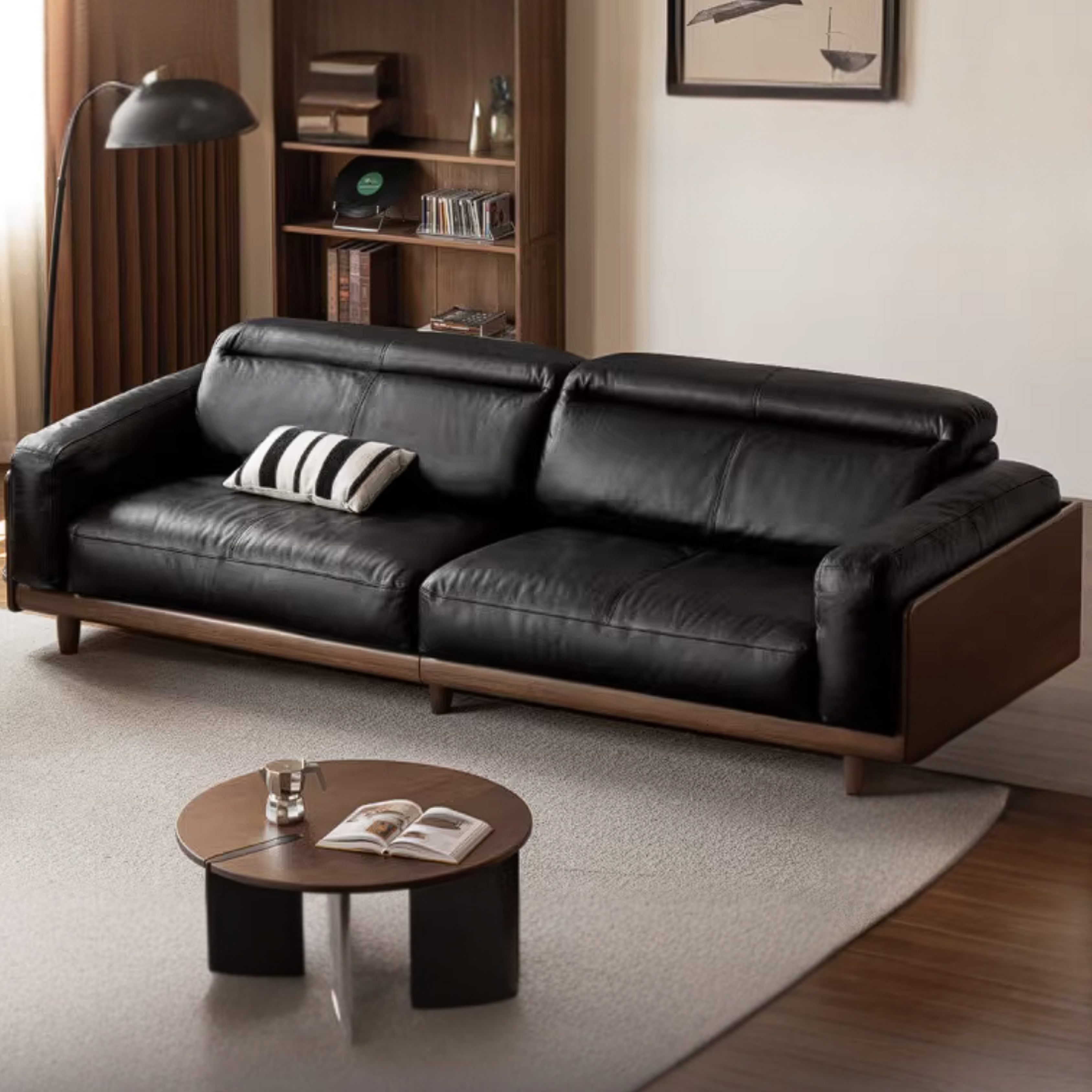 Golden Pear Solid Wood Genuine leather Sofa with Italian Light Luxury Design