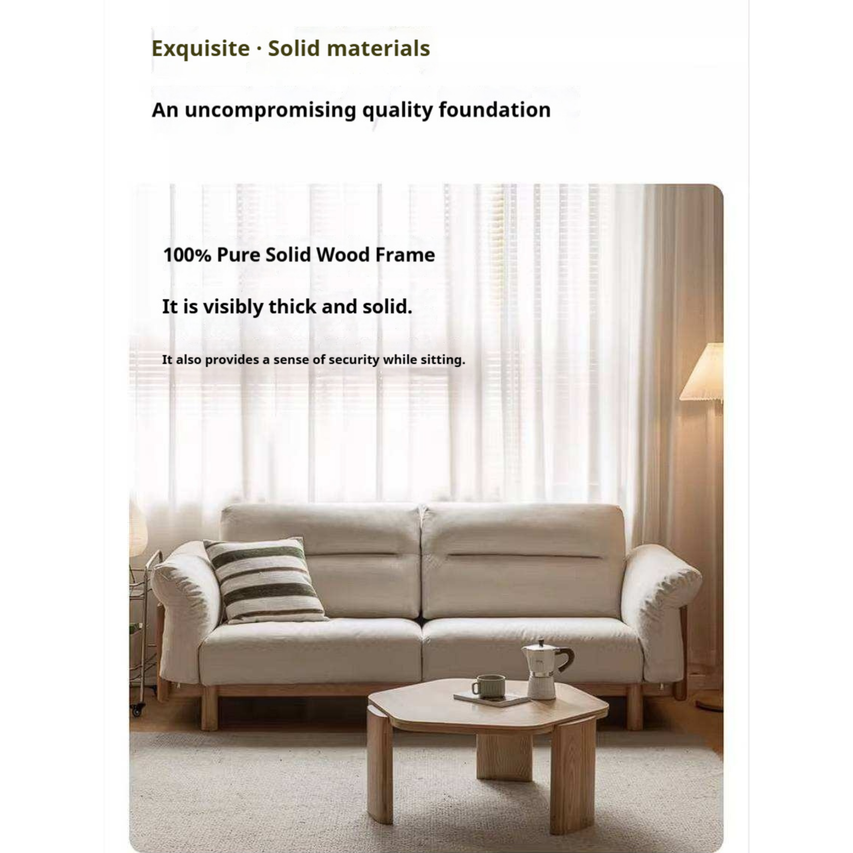 Oak Solid Wood Sofa with Wide Track Arms Genuine leather, fabric, removable and washable