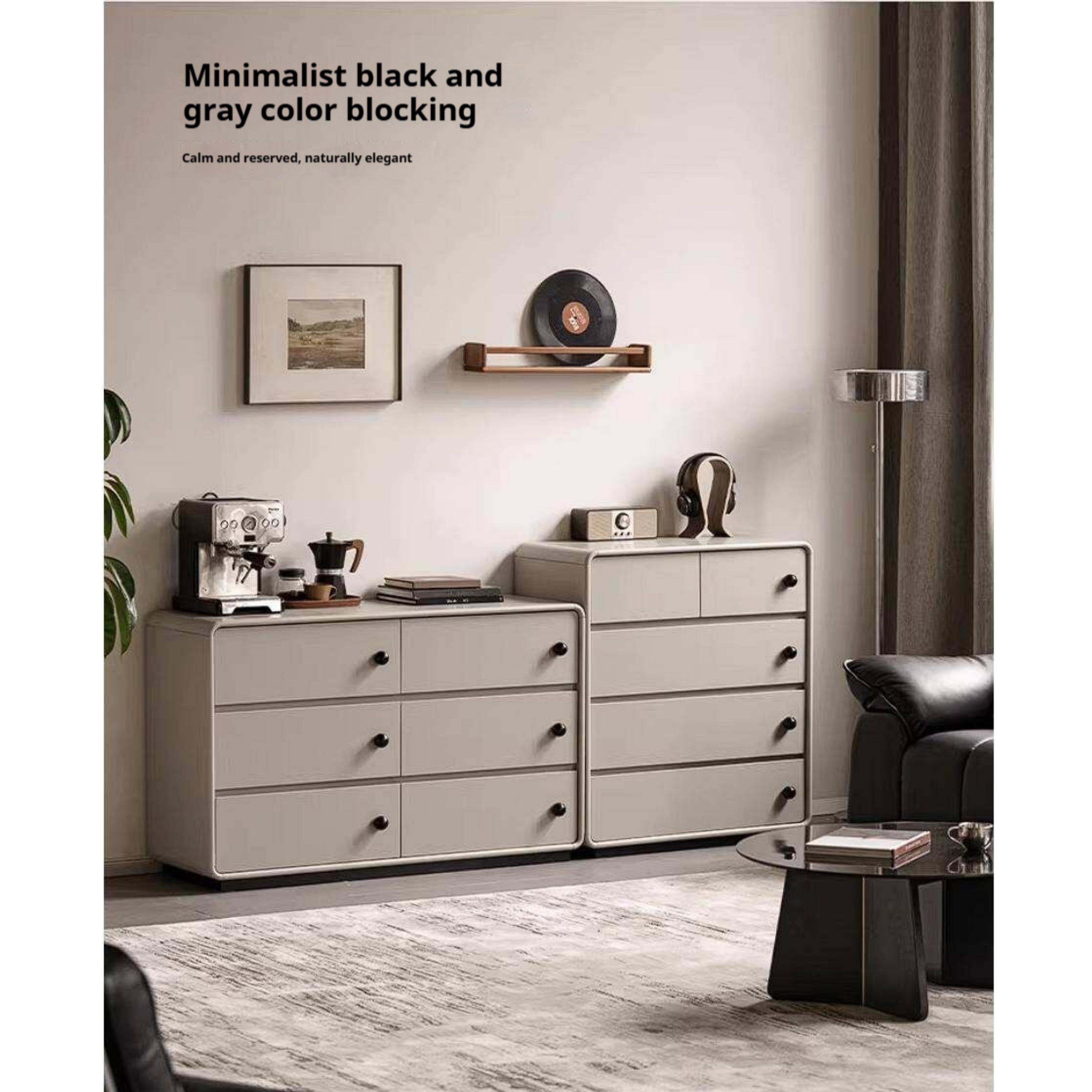 Rubberwood Solid Contemporary Two-Tone Dresser with Rounded Edge Frame and Minimalist Modular Design