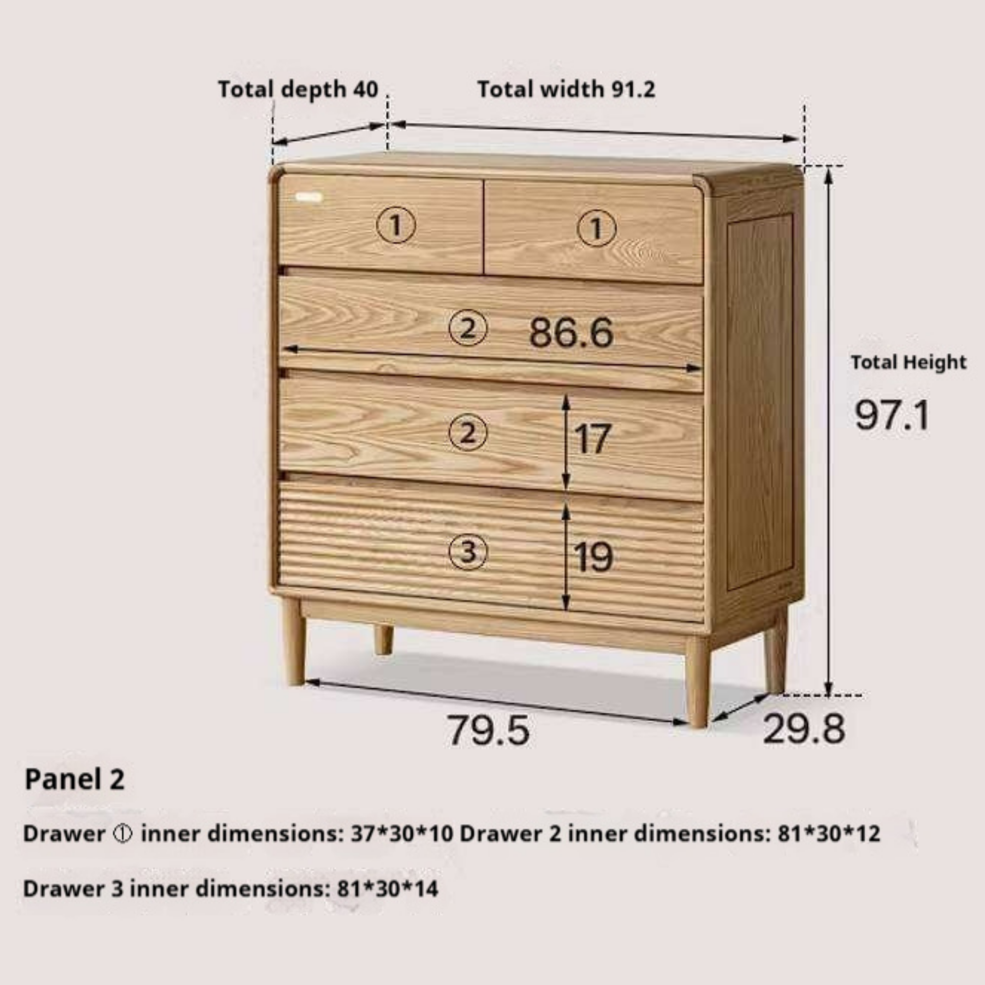 Ash Solid Wood Chest of Drawers with Modern Minimalist Design