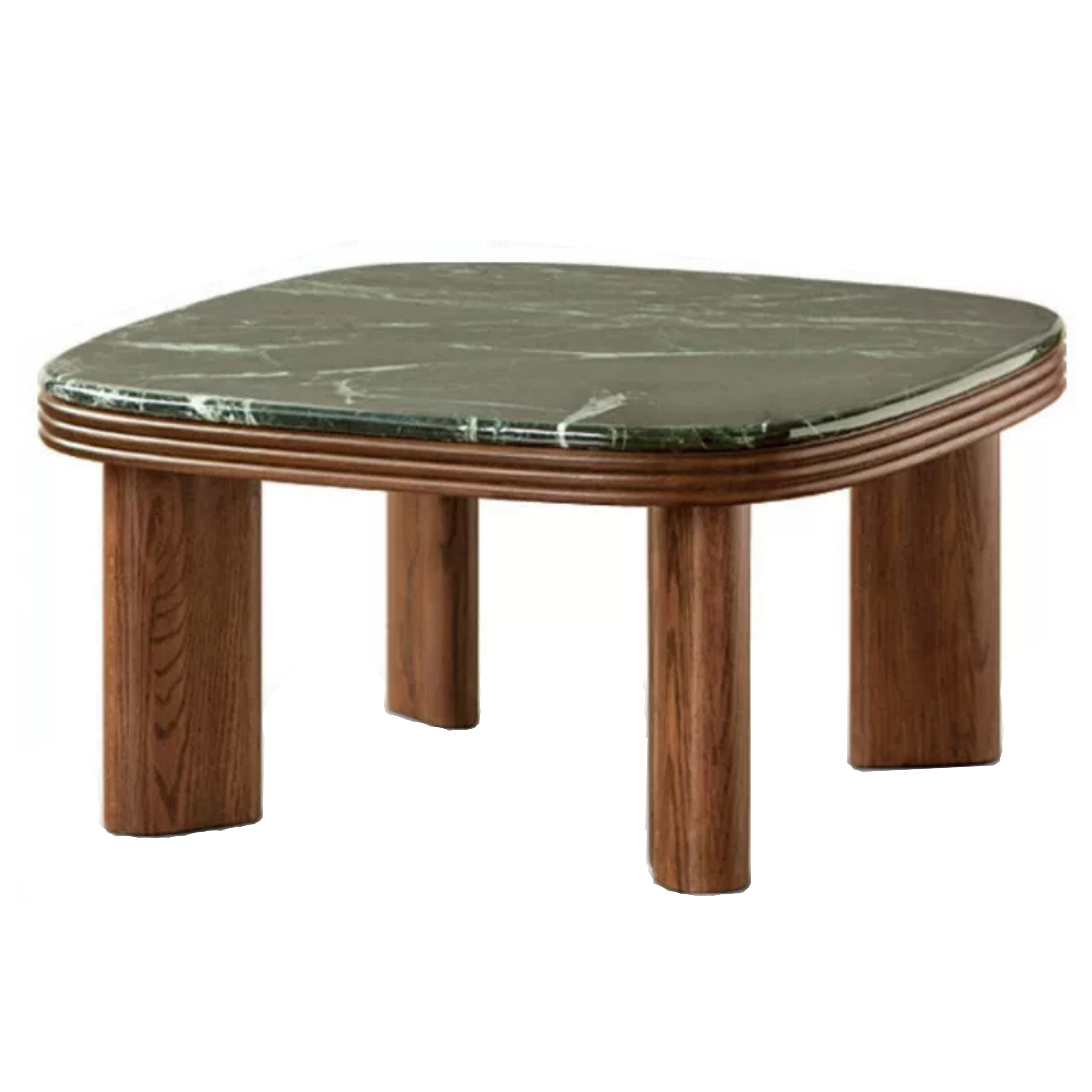 Oak Solid Wood Coffee Table with Green Marble Surface