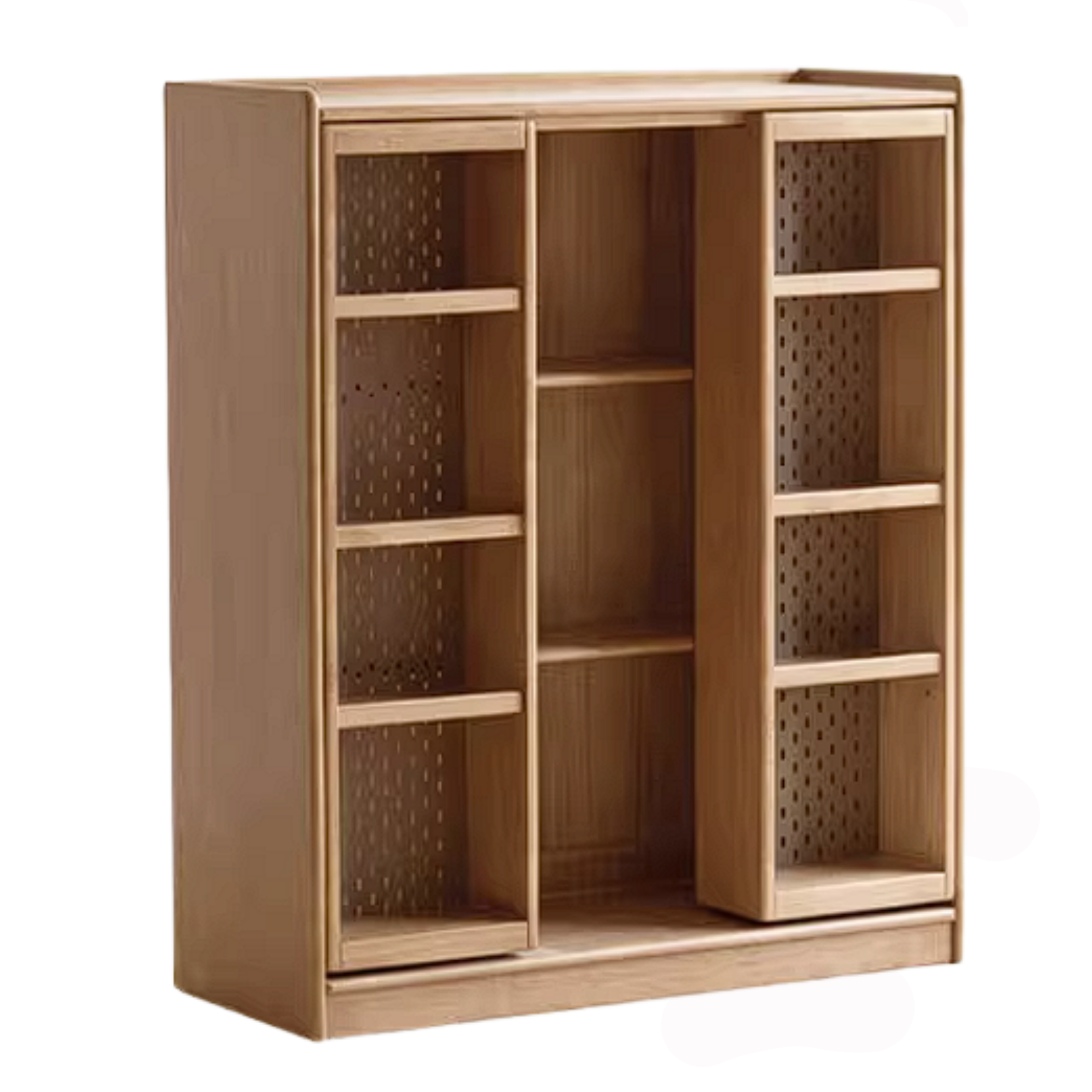 Rubberwood Solid Wood Bookshelf Floor-Standing Shelves and Sliding Doors