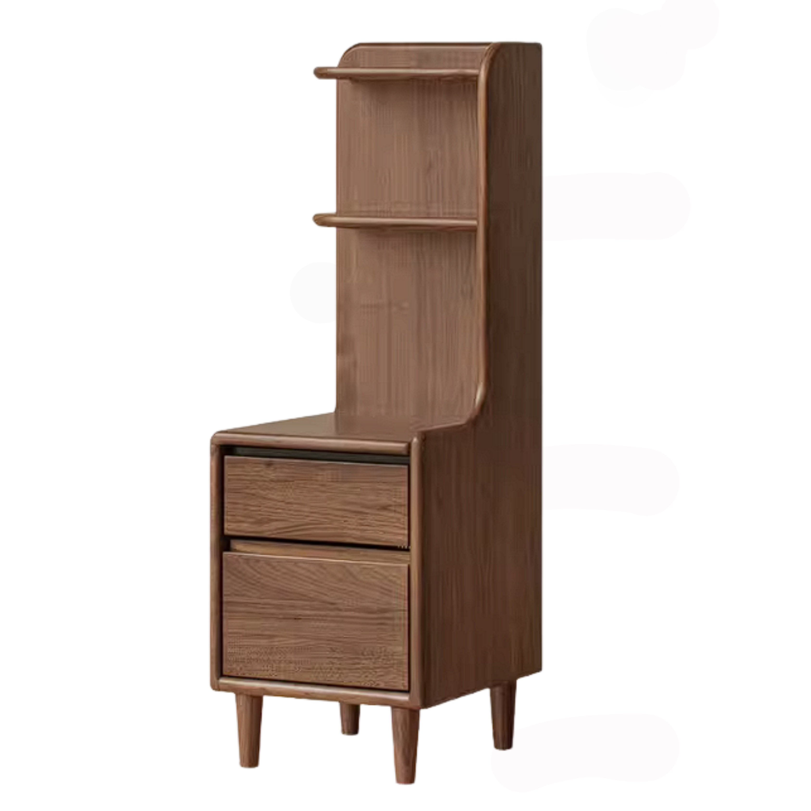 Black Walnut Solid Wood Nightstand with Drawer and Open Shelf