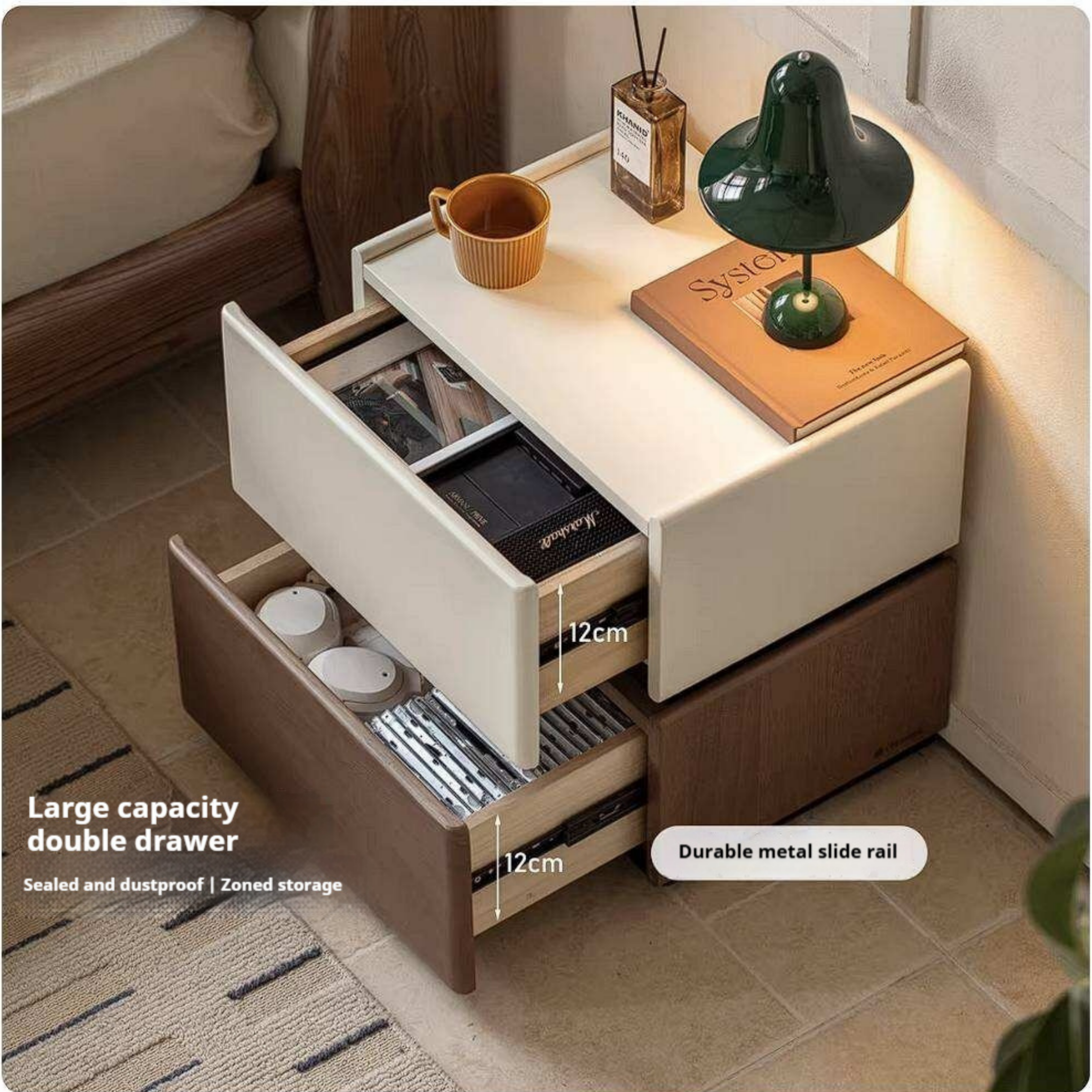 Rubberwood Solid Wood Two-Tone Nightstand