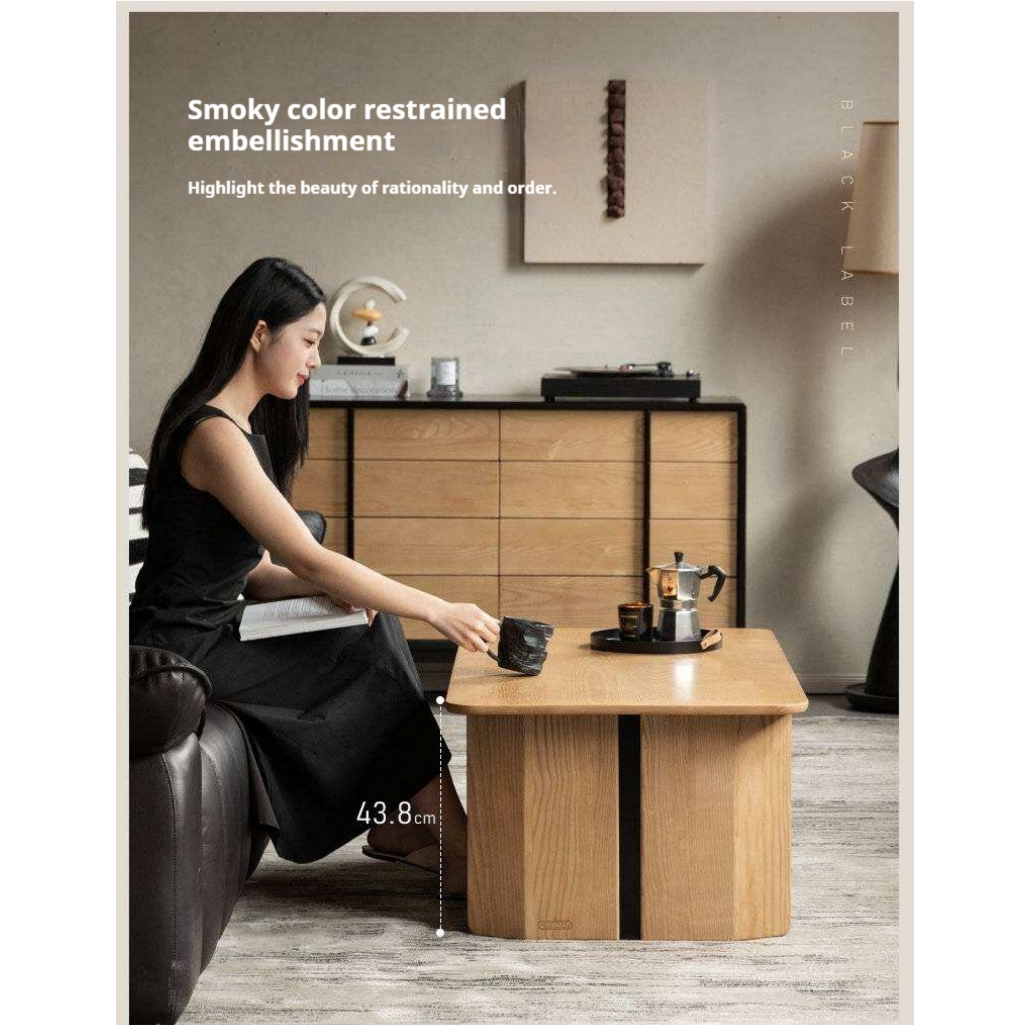 Ash Solid Wood Coffee Table with Two-Level Storage and Minimalist Design