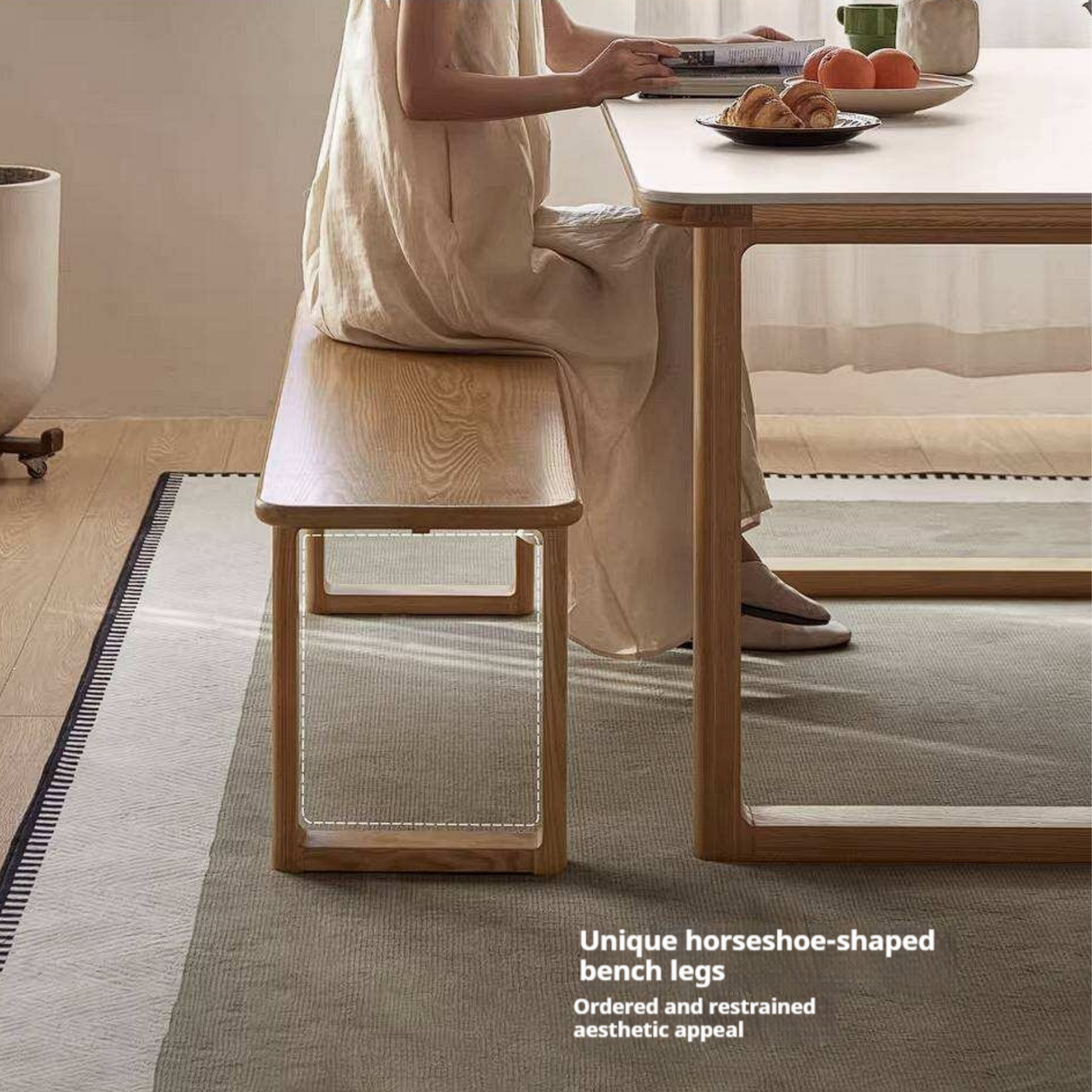 Oak, Ash Solid Wood Long Bench with Modern Minimalist Design