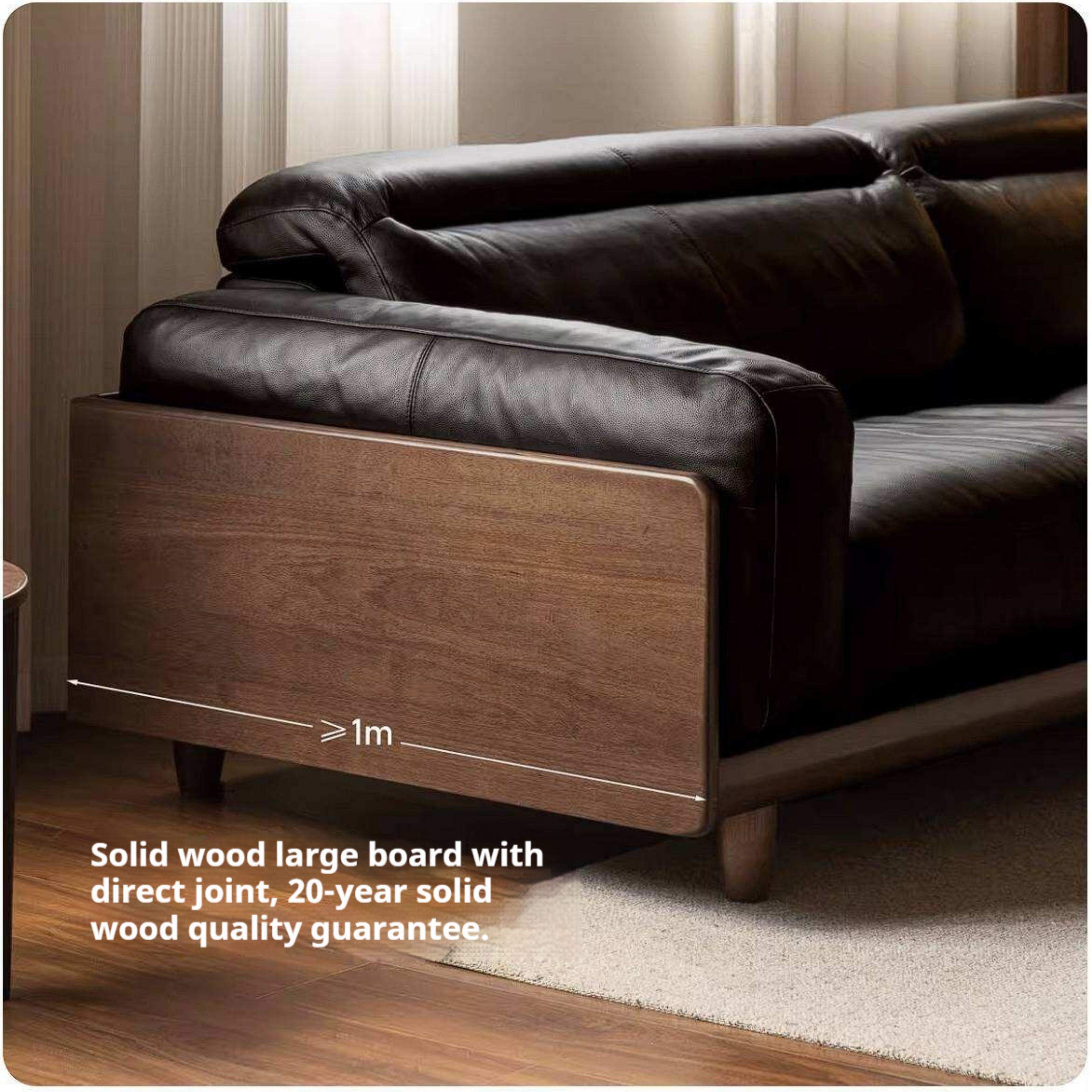 Golden Pear Solid Wood Genuine leather Sofa with Italian Light Luxury Design