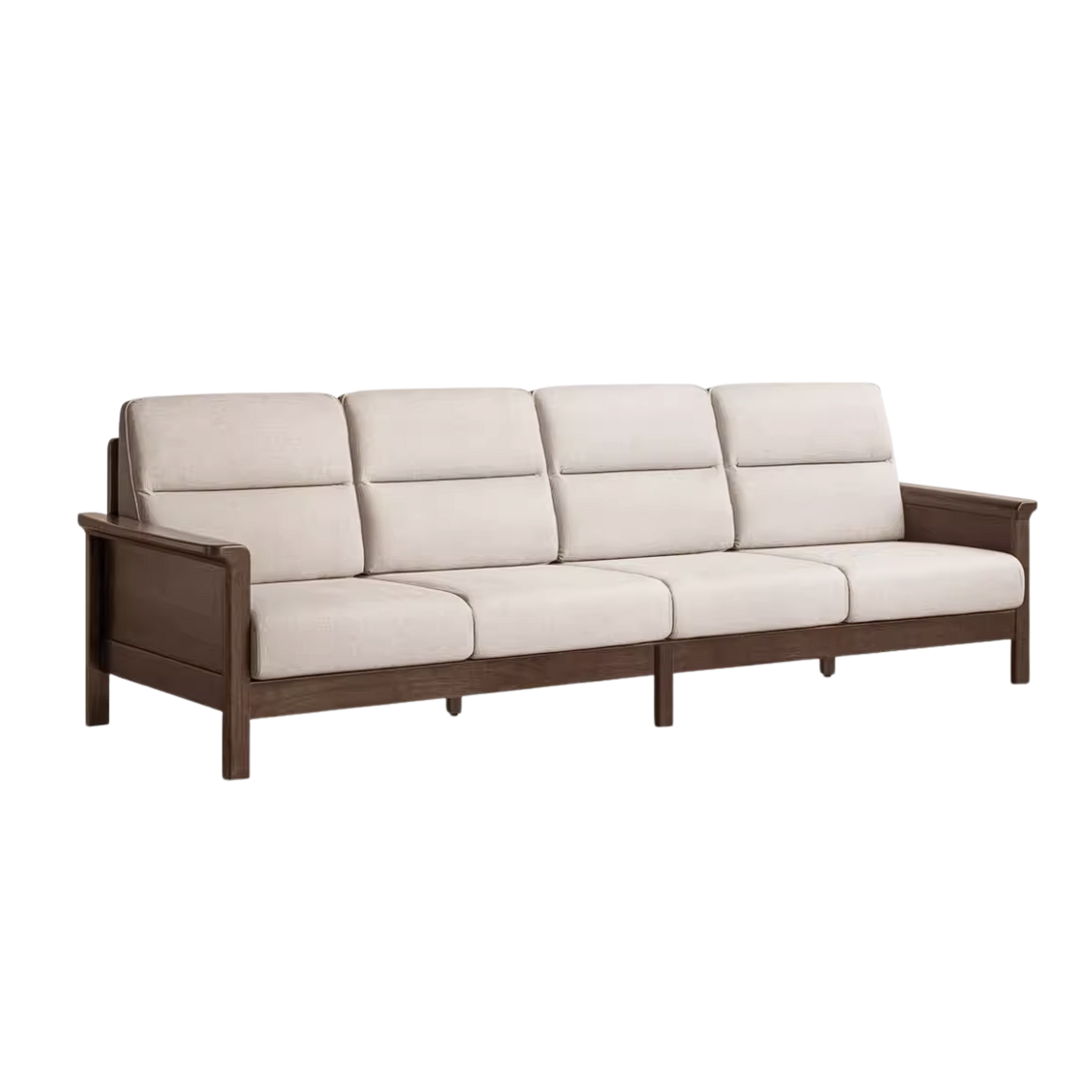Golden Sandalwood Solid Wood Sofa with Soft Fabric Cushions