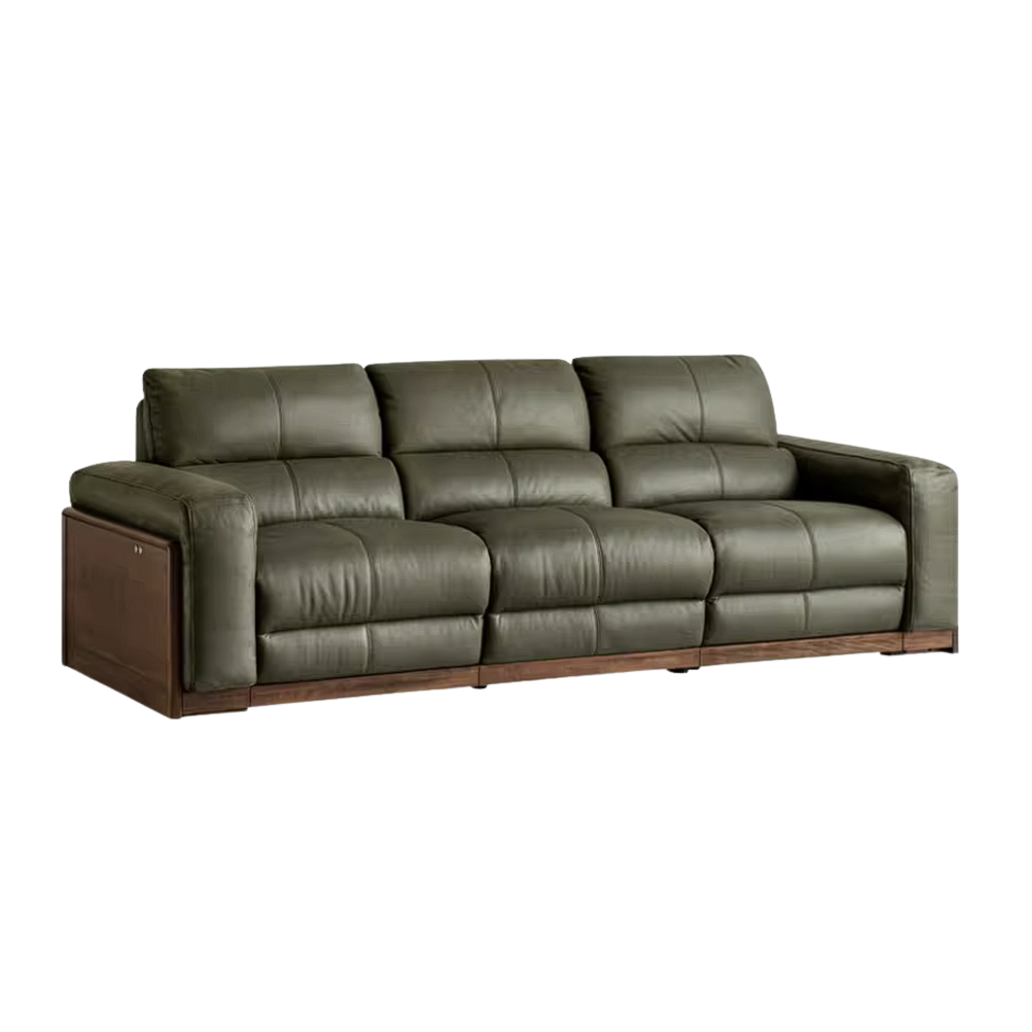 Black Walnut Solid Wood Genuine Leather Reclining Sofa with Zero Wall Clearance