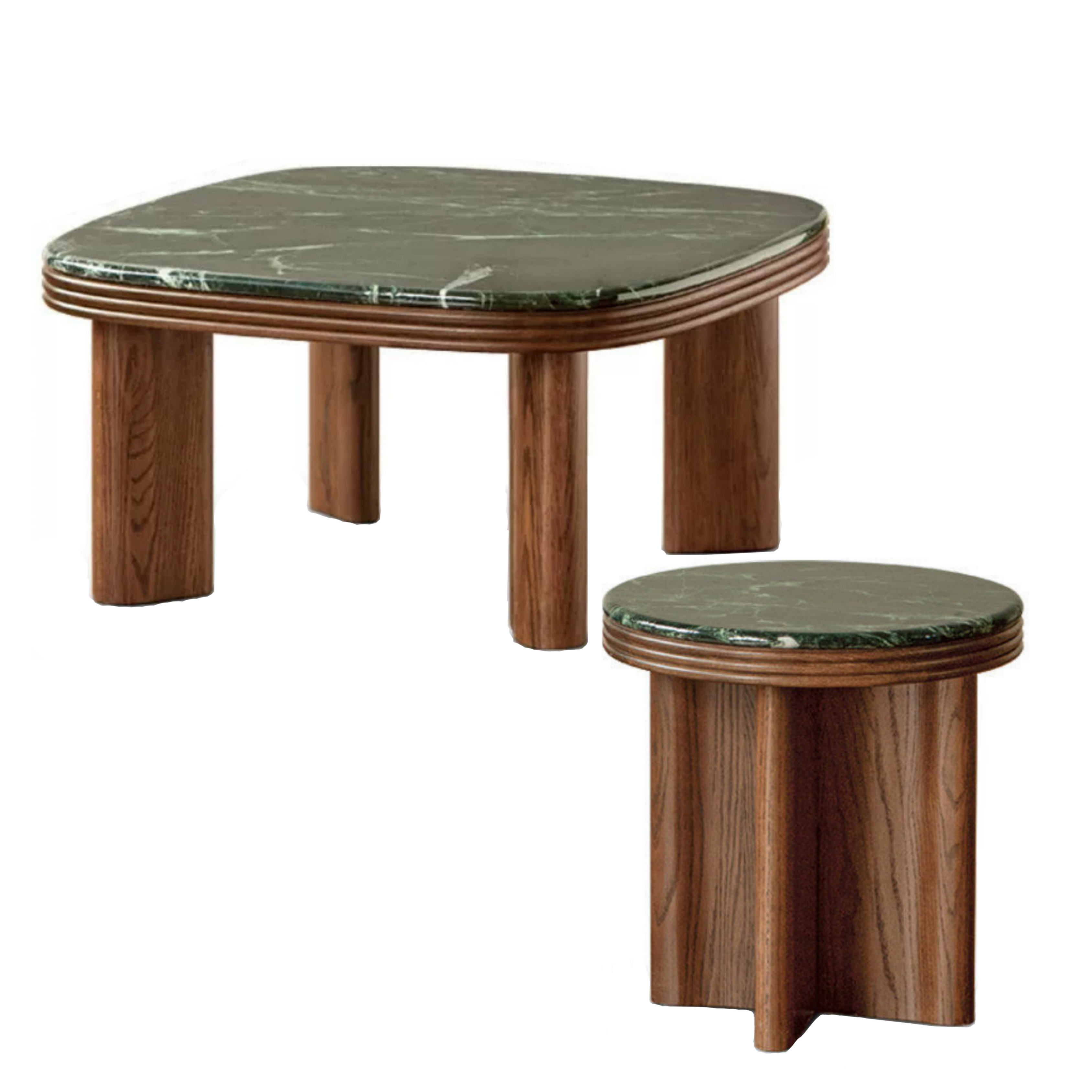 Oak Solid Wood Coffee Table with Green Marble Surface