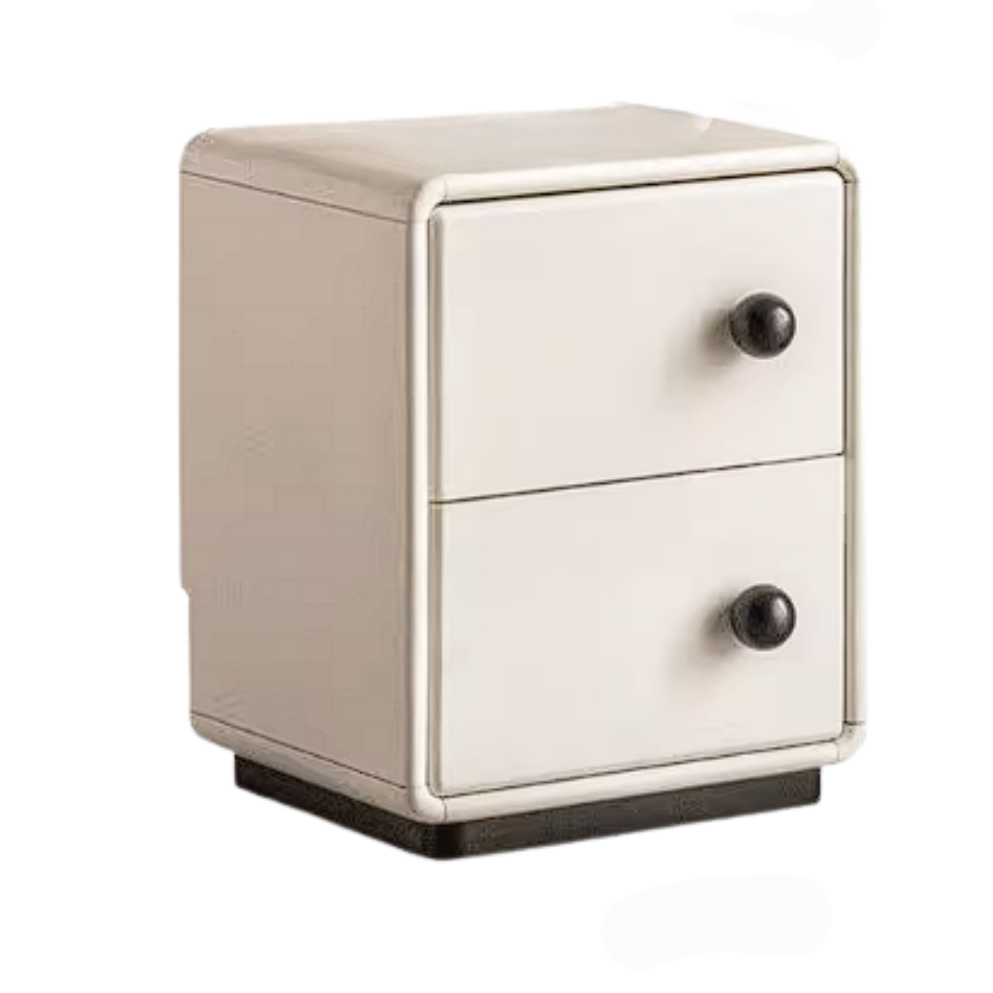 Rubberwood Solid Wood Slim Cream White Nightstand with Rounded Corners and Two Drawers