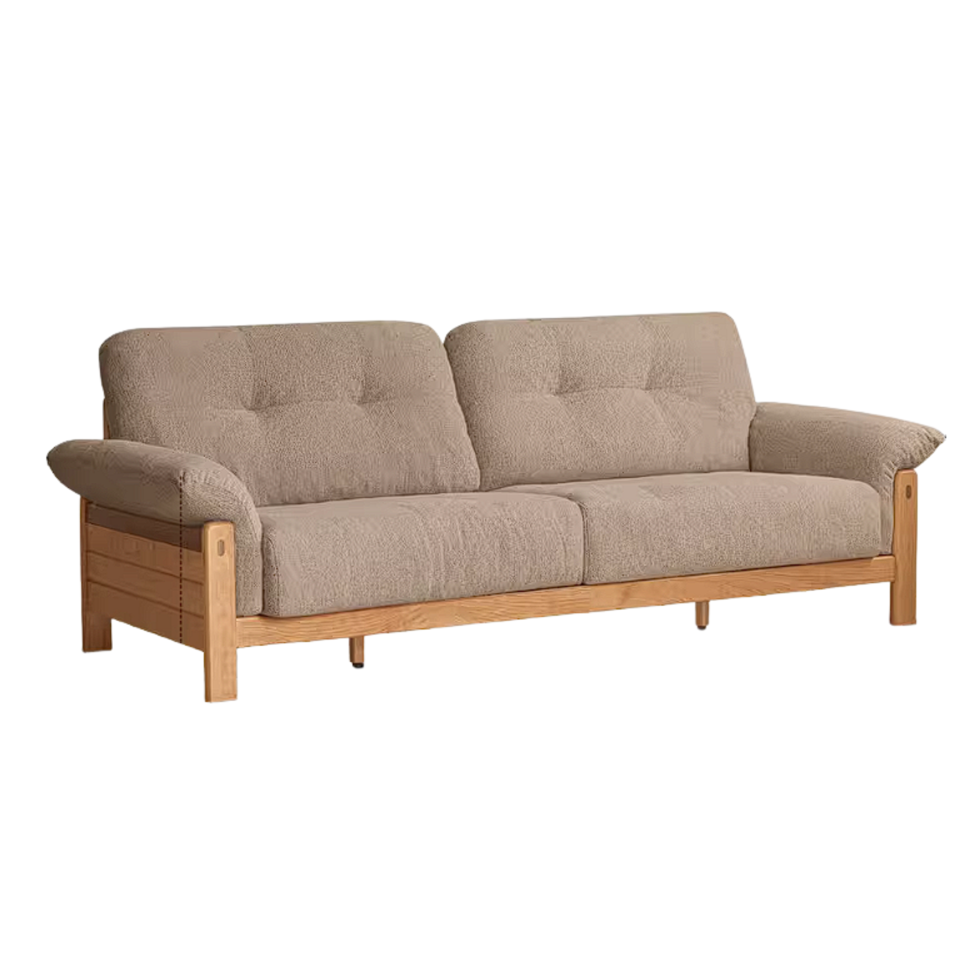 Cherry Solid Wood Vintage Frame Chenille Sofa with Exposed Slatted Arms