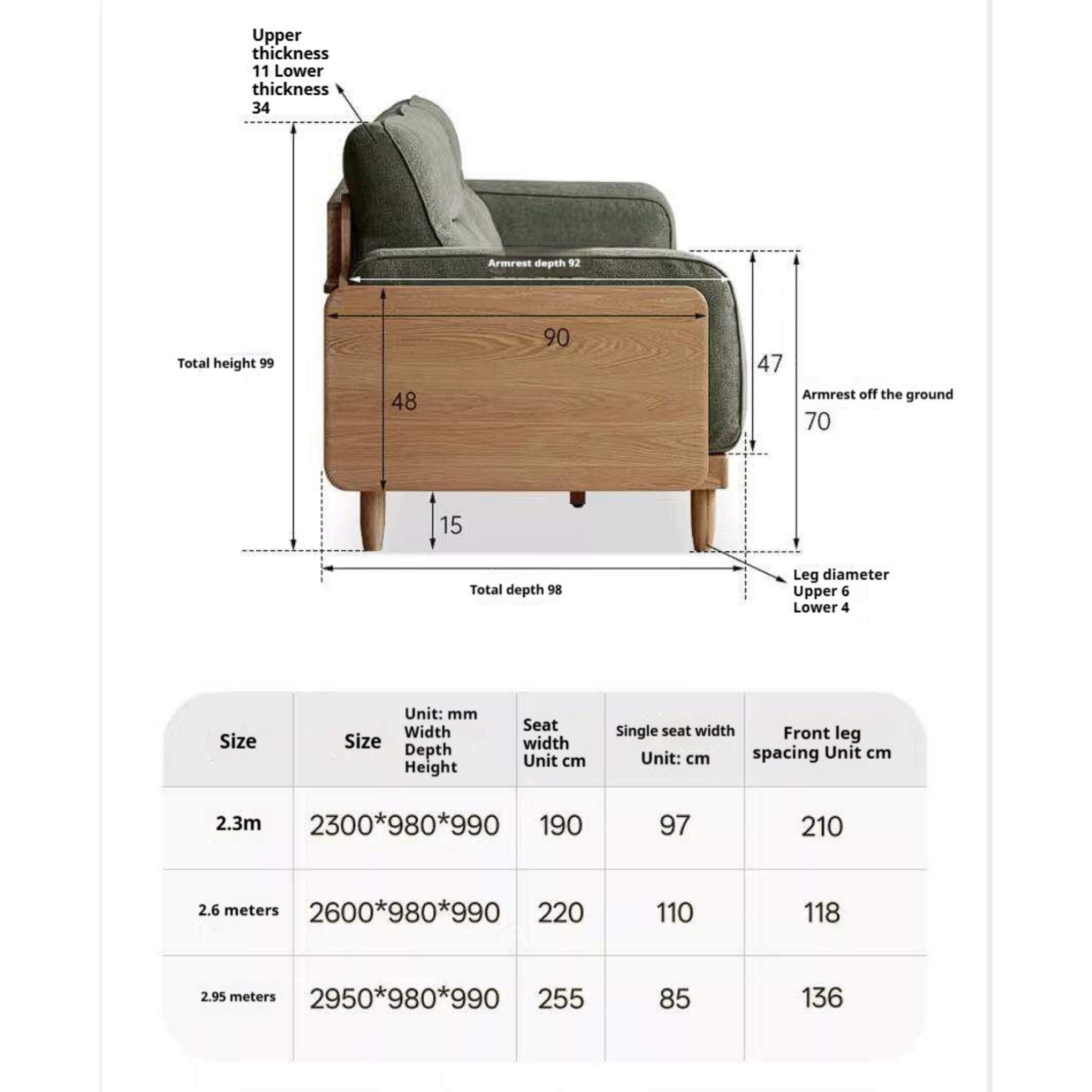 Oak, Ash Solid Wood Sofa with Exposed Wood Frame Arms