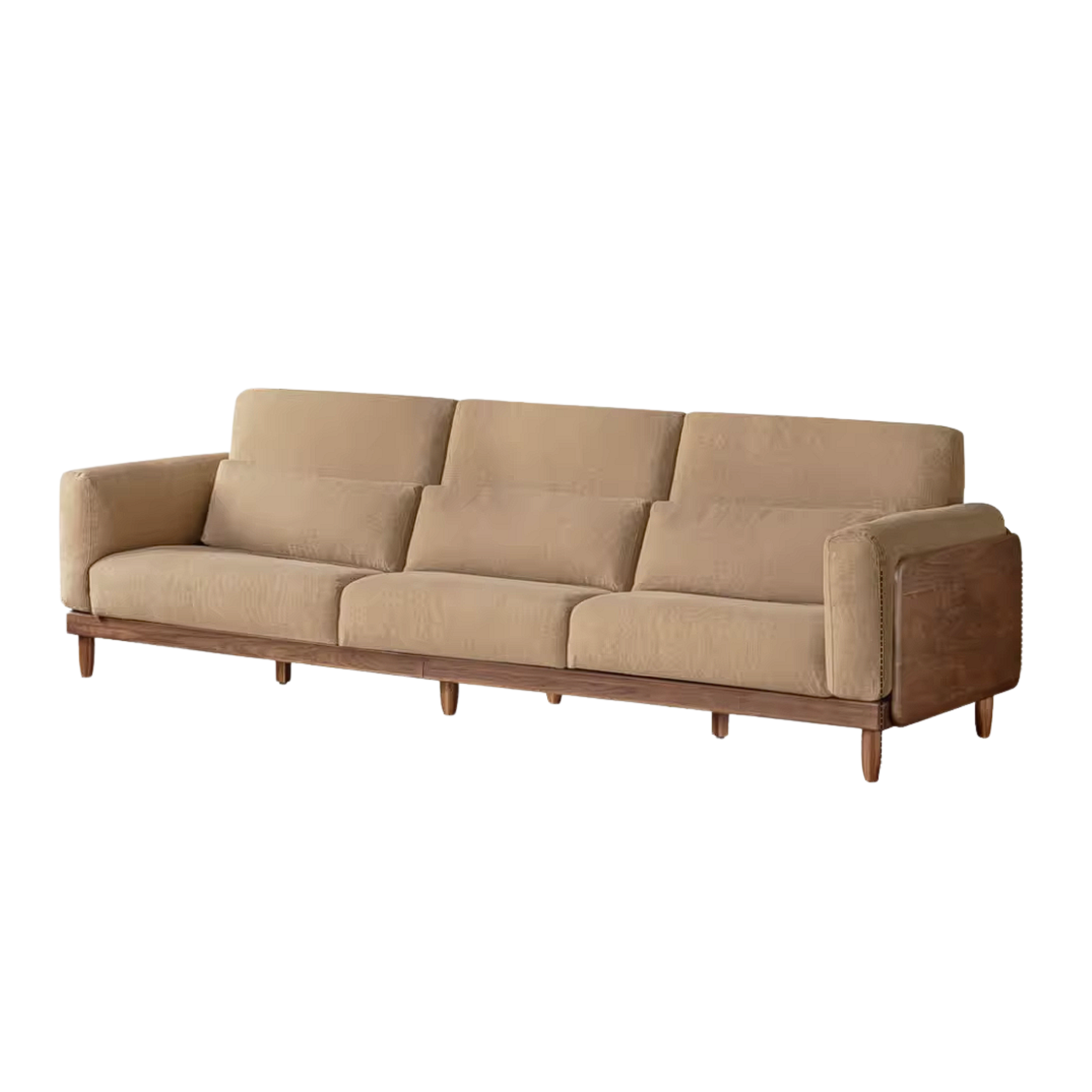 Black Walnut, Golden Sandalwood Solid Wood Sofa Genuine leather, fabric