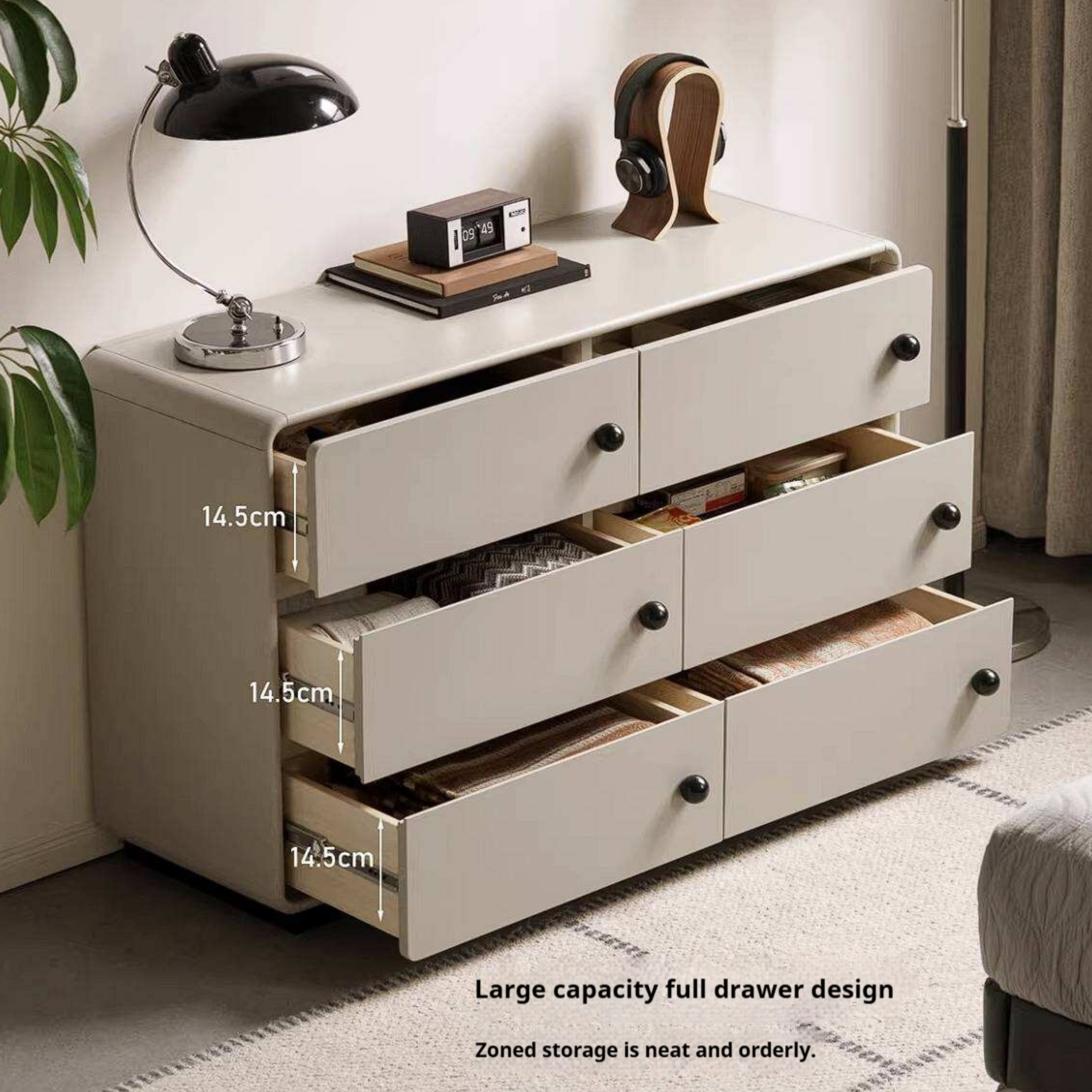 Rubberwood Solid Contemporary Two-Tone Dresser with Rounded Edge Frame and Minimalist Modular Design
